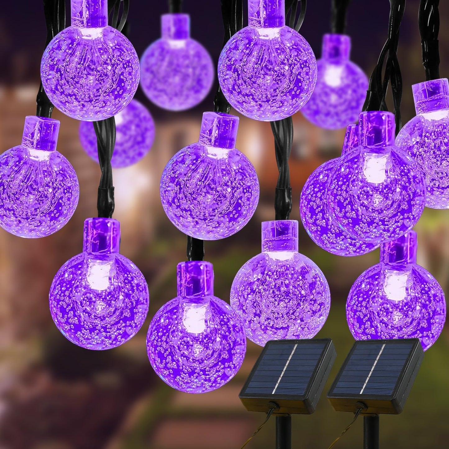 Solar Lights Outdoor Waterproof, 2 Pack Total 120LED 72FT Solar String Lights for Outside with 8 Modes, Outdoor String Lights Crystal Globe Patio Lights for Garden Yard Party Decor (Purple)