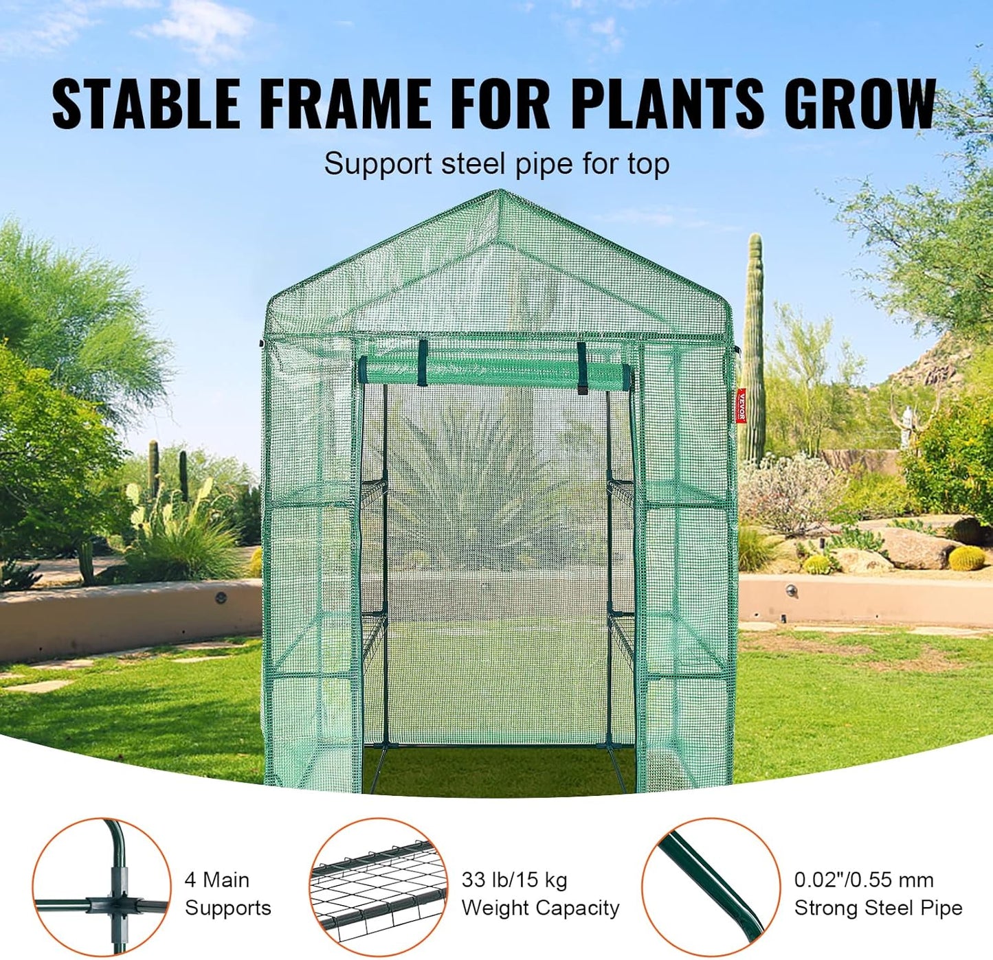 VEVOR Walk-in Green House, 55.5 x 29.3 x 80.7 inch, Portable Greenhouse with Shelves, High Strength PE Cover with Roll-up Zipper Door and Steel Frame, Set Up in Minutes, for Planting and Storage