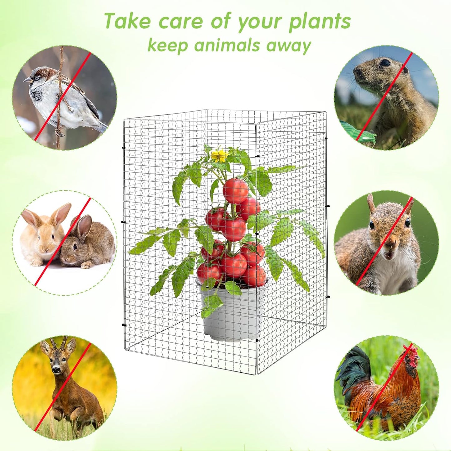 Geosar 40 Pcs/10 Packs Chicken Wire Plant Protectors 11.7 x 19.5 Inch Mesh Plant Protection Cage from Animals with U Shaped Garden Stakes and Nylon Tie for Outdoor Garden Flowers Vegetables
