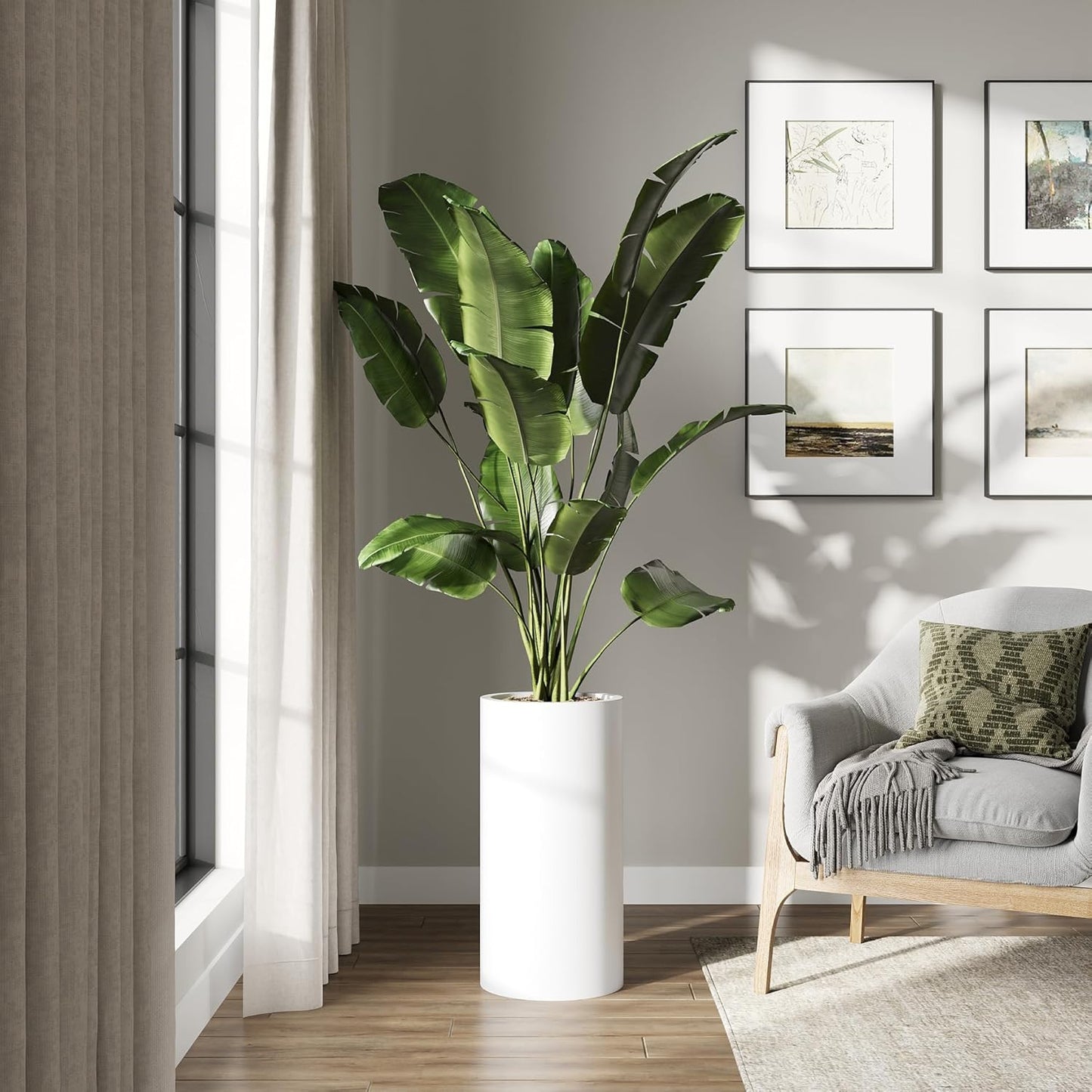 DTY Signature Mount Oxford Tall Outdoor Planter - Medium White 23.6 Inch Height Modern Tall Planter Pot for Indoor & Outdoor Spaces - Stylish Planter for Contemporary Homes and Gardens