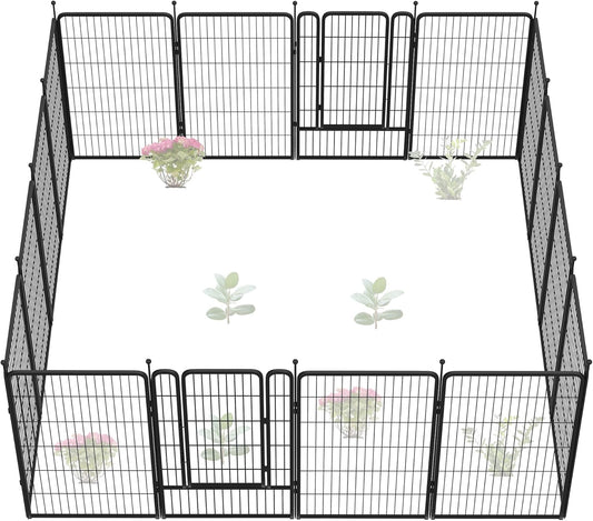 FXW Garden Fence Outdoor for The Yard – 45in(H) x 36.4ft(L) Heavy Duty Metal Animal Barrier for Dog and Rabbit, Decorative Dog Fence, 16 Panels, Black