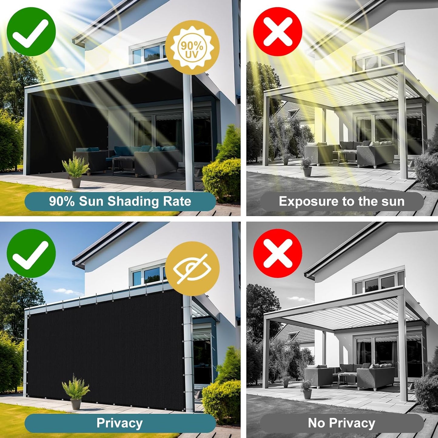 Shade&Beyond 90% Sun Shade Cloth with Grommets, 10' X 12' Pergola Shade Cover Canopy, Mesh Tarp Sun Screens for Patio, Outdoor, Garden, Backyard, Black