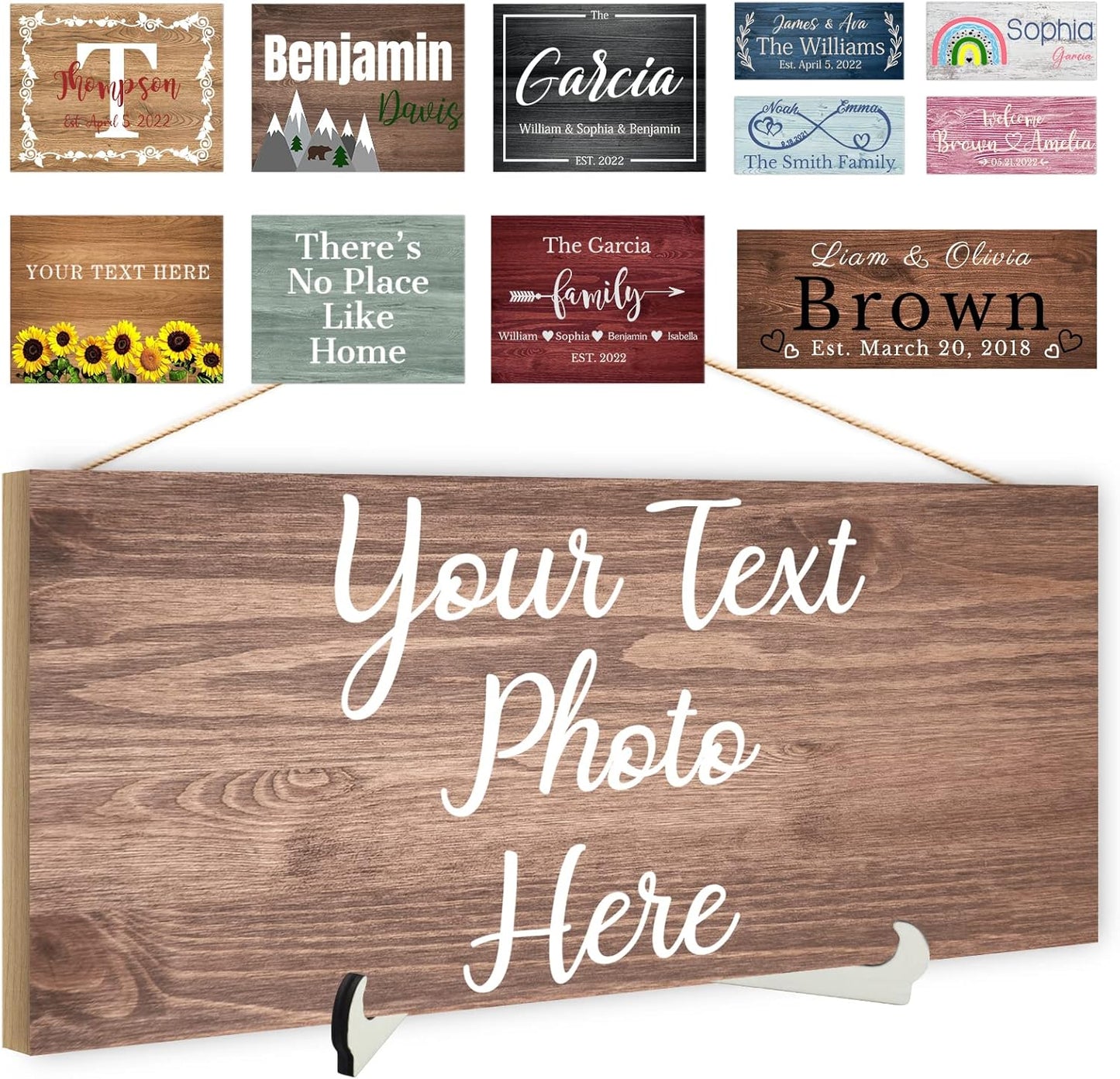 Custom Wood Sign Prsonalized Text Business Home Decor, Personalized Rustic Plaque Board Hanging Wooden Name Sign for Wall Art, Customized Signs Plank Decoration Gifts for Wedding Family Farmhouse Kitchen, Rectangle