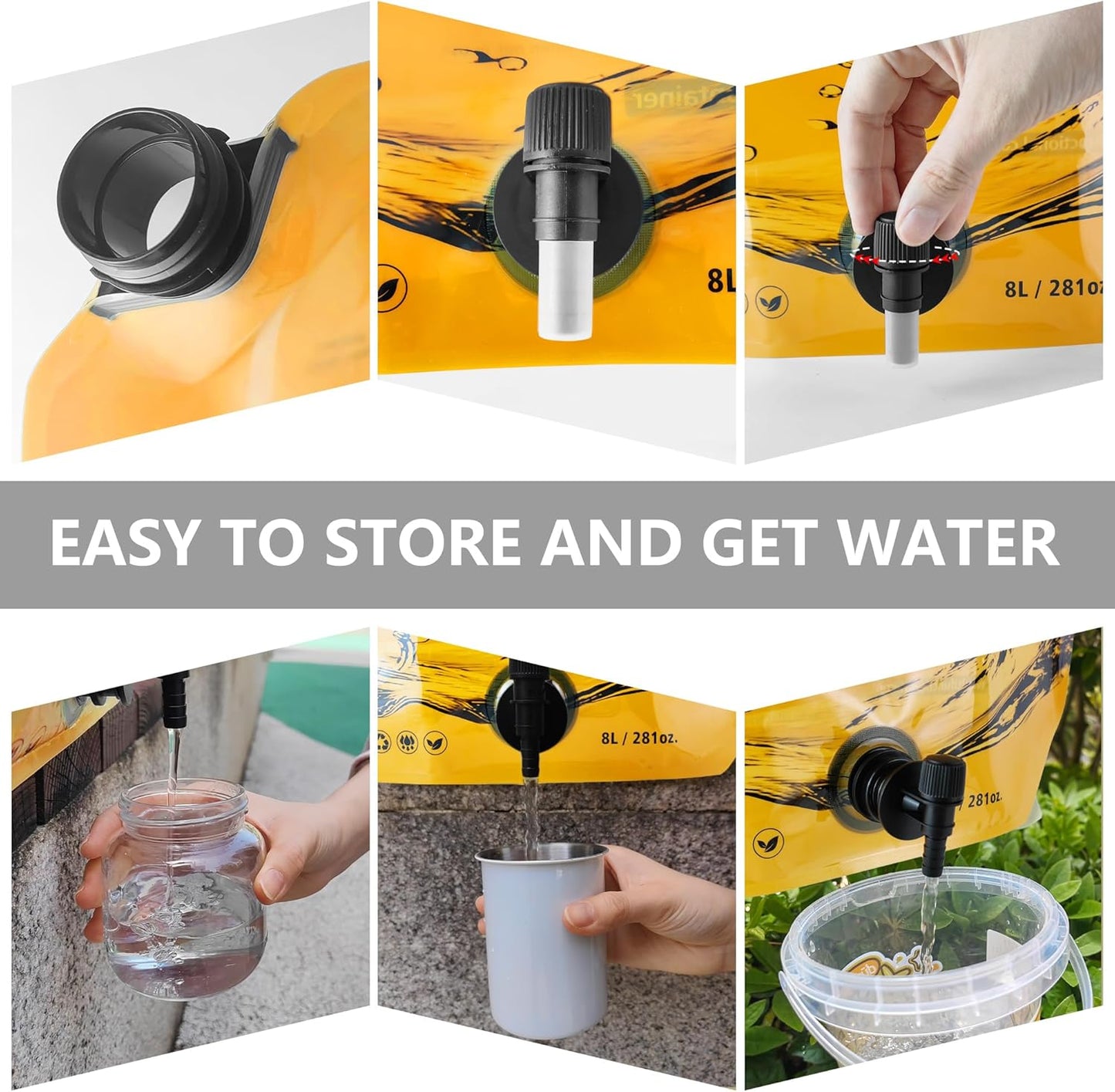 Collapsible 8L Water Storage Bag, BPA-Free Portable Folding Water Jug with Adjustable Faucet, Leakproof Emergency Water Bag for Camping, Hiking, Riding, Outdoor Sport (Orange, 2)