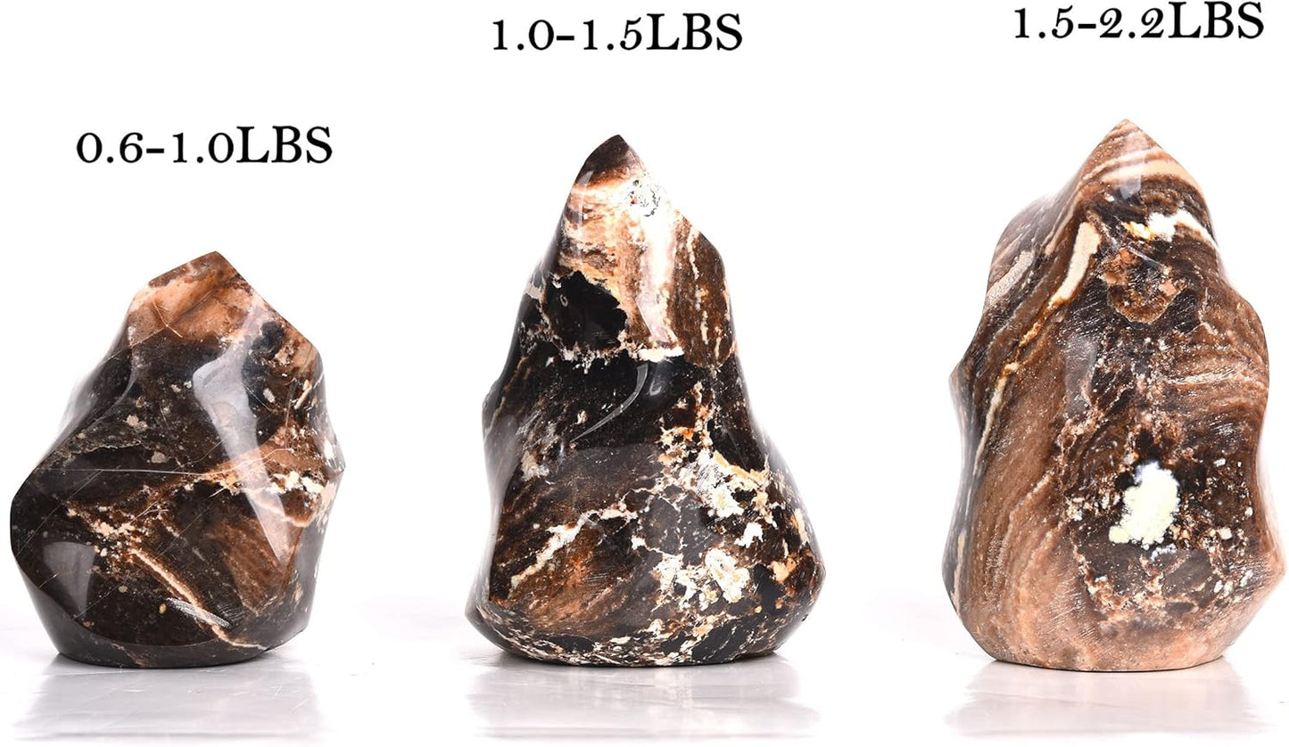 AMOYSTONE Black Opal Flame Shaped Stone Towers Large Healing Crystal Quartz Home Decor 0.6-1.0LBS