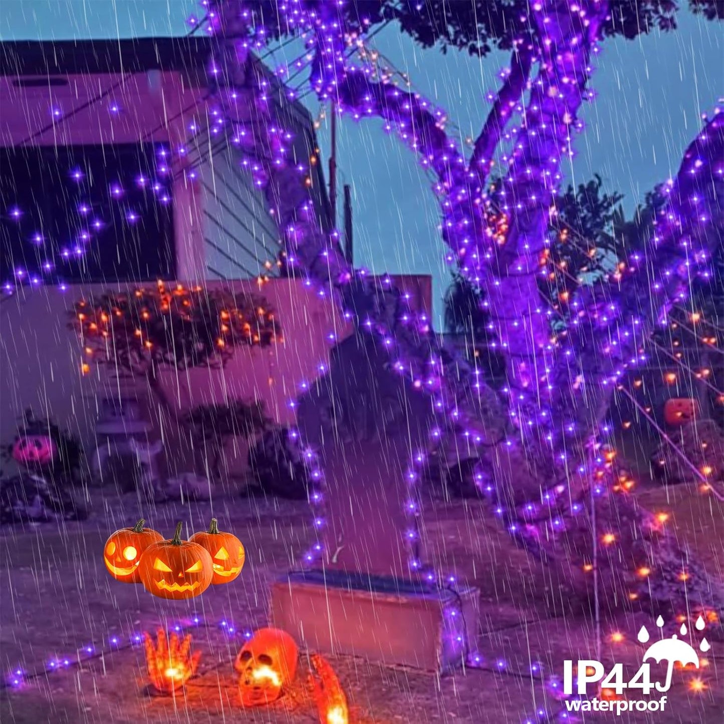 QITONG 4 Pack Purple Halloween Lights, Each 33ft 100 LED Purple Solar Fairy Lights Outdoor Waterproof, 8 Modes Copper Wire Twinkle String Lights