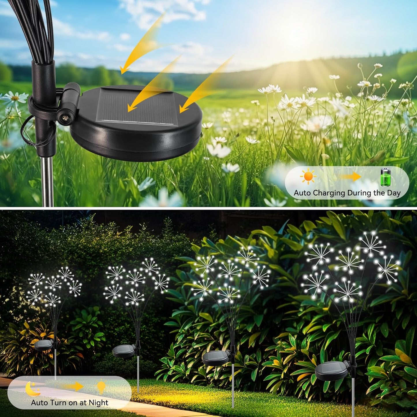 Solar Garden Lights 2 Pack Waterproof Swaying Starburst Light Solar Outdoor Lights for Yard Patio Walkway Pathway Party Wedding Decoration, Unique Gifts for Women, White
