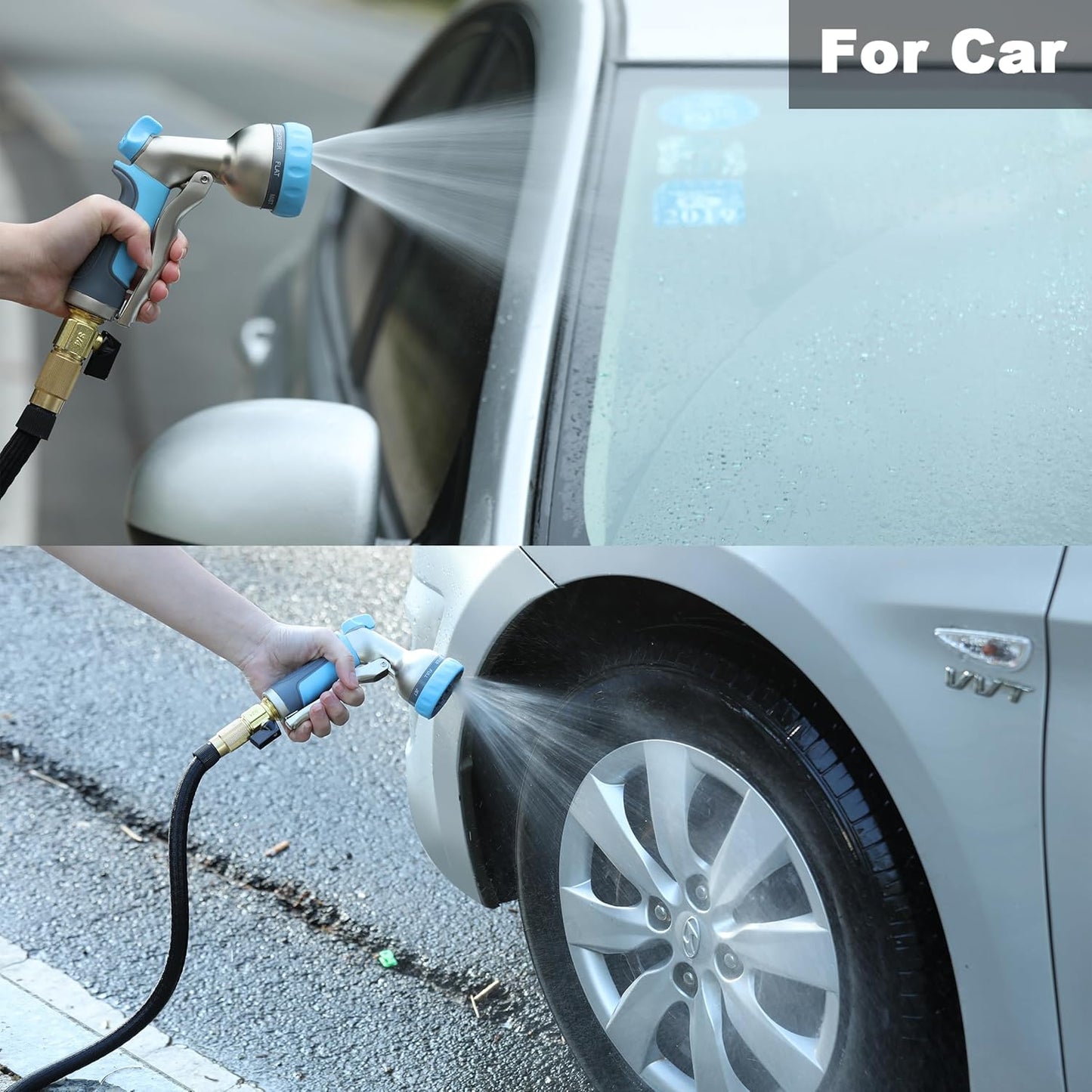 HOSUN Garden Hose Nozzle, Metal Spray Nozzles, Heavy Duty Spray Nozzle for Garden Hose, High Pressure Hose Nozzle with 8 Adjustable Patterns, Hand Sprayer for Plants Watering, Car & Pet Washing