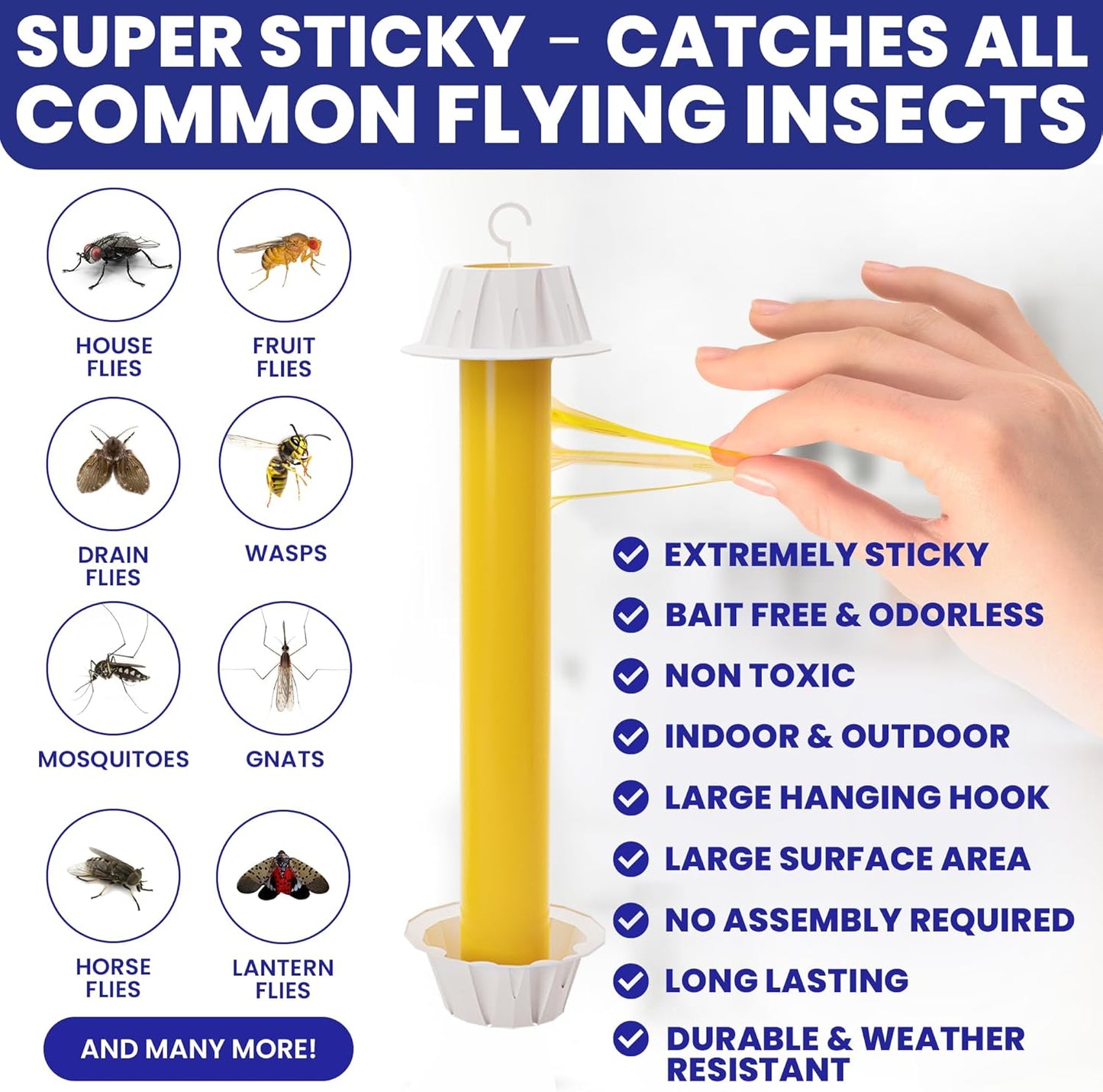 Fly Stick Sticky Fly Traps for Indoors Outdoor 6pk. Non-Toxic Super Sticky Hanging Flies Catcher Paper Tape Strips for Home. Catches All Bugs and gnats. Indoor Outdoor House Flying Insect Trap