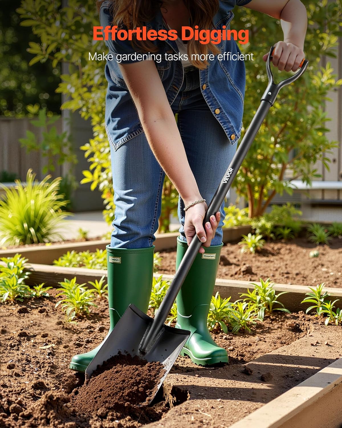 VEVOR Square Shovel, 48 in Heavy-Duty Flat Shovel, Transfer Shovels with Alloy Steel Blade and Non-Slip D-Handle, Detachable and Easy Storage, for Gardening, Construction, Digging, and Snow Shoveling