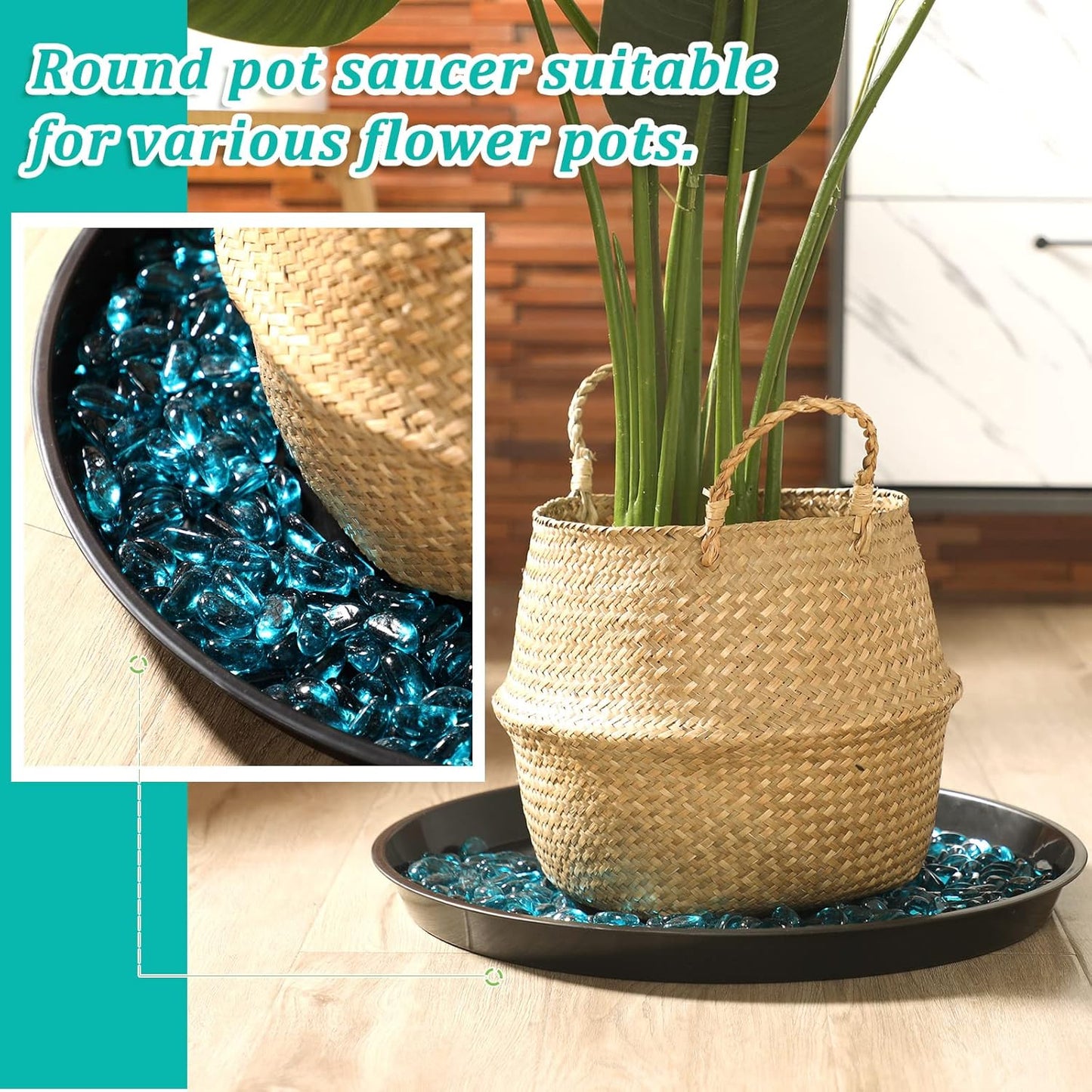 Eccliy 6 Pack Plastic Plant Saucer Heavy Duty Planter Saucers Large Plant Pot Saucers Plastic Water Trays for Indoors and Outdoors Flower Plant Plant Drip (Black,20 Inch)