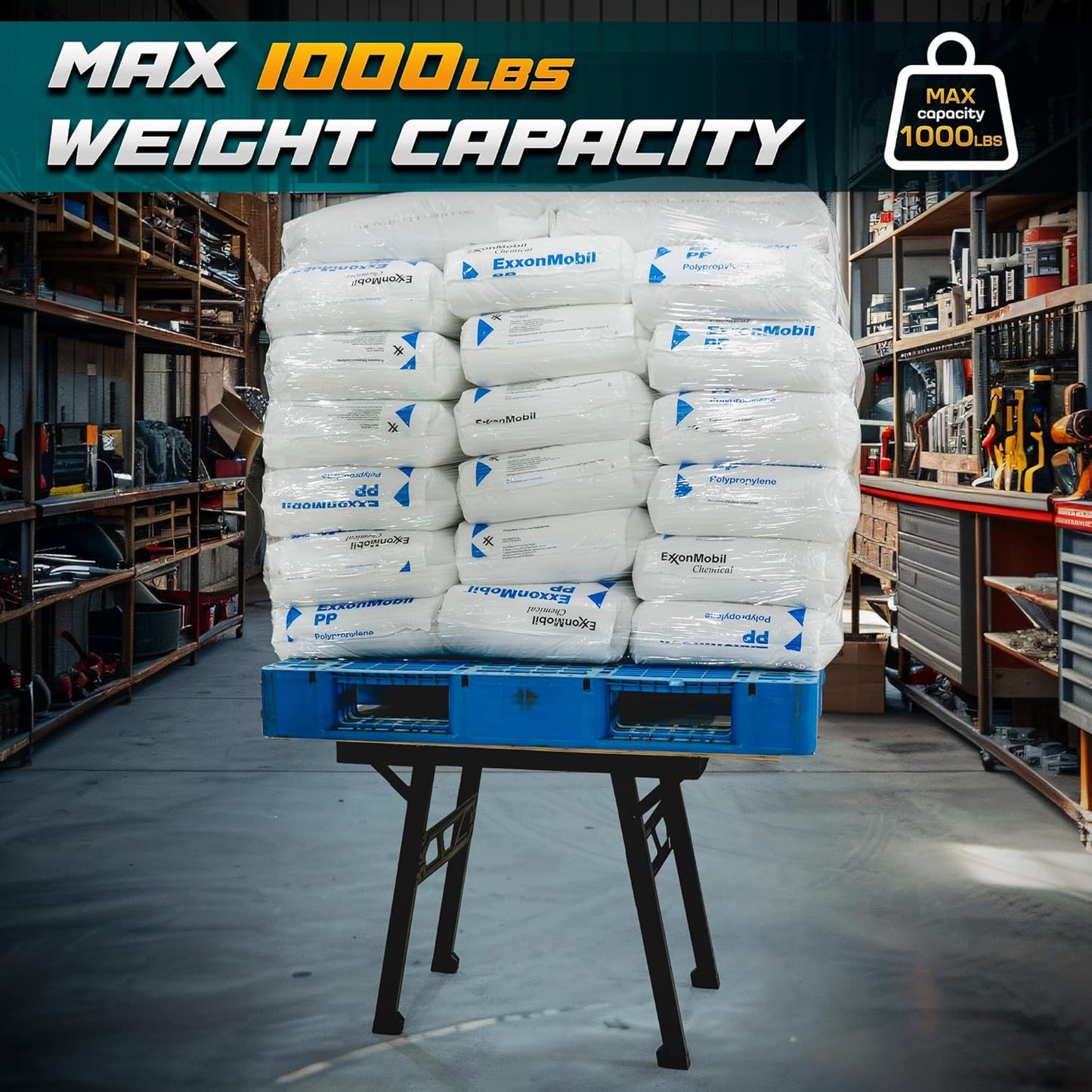 Foldable Work Bench,Easy Step Protable Work Table,34" W x 25" D x 31" H Lightweight Workbench wih 1650LBS,Work Benches for Garage,Work Bench Suitable for Garage,Workshop and Home (Black)