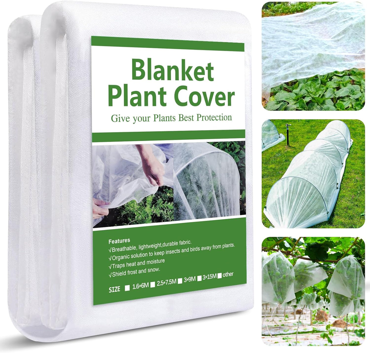 EAONE 10x33 FT Plant Covers Freeze Protection 2 Pack, 0.9oz Floating Row Winter Frosts Cloth for Outdoor, Plant Blankets Drawstring Bags for Cold Freeze Sun Protection Bird Insect Prevention