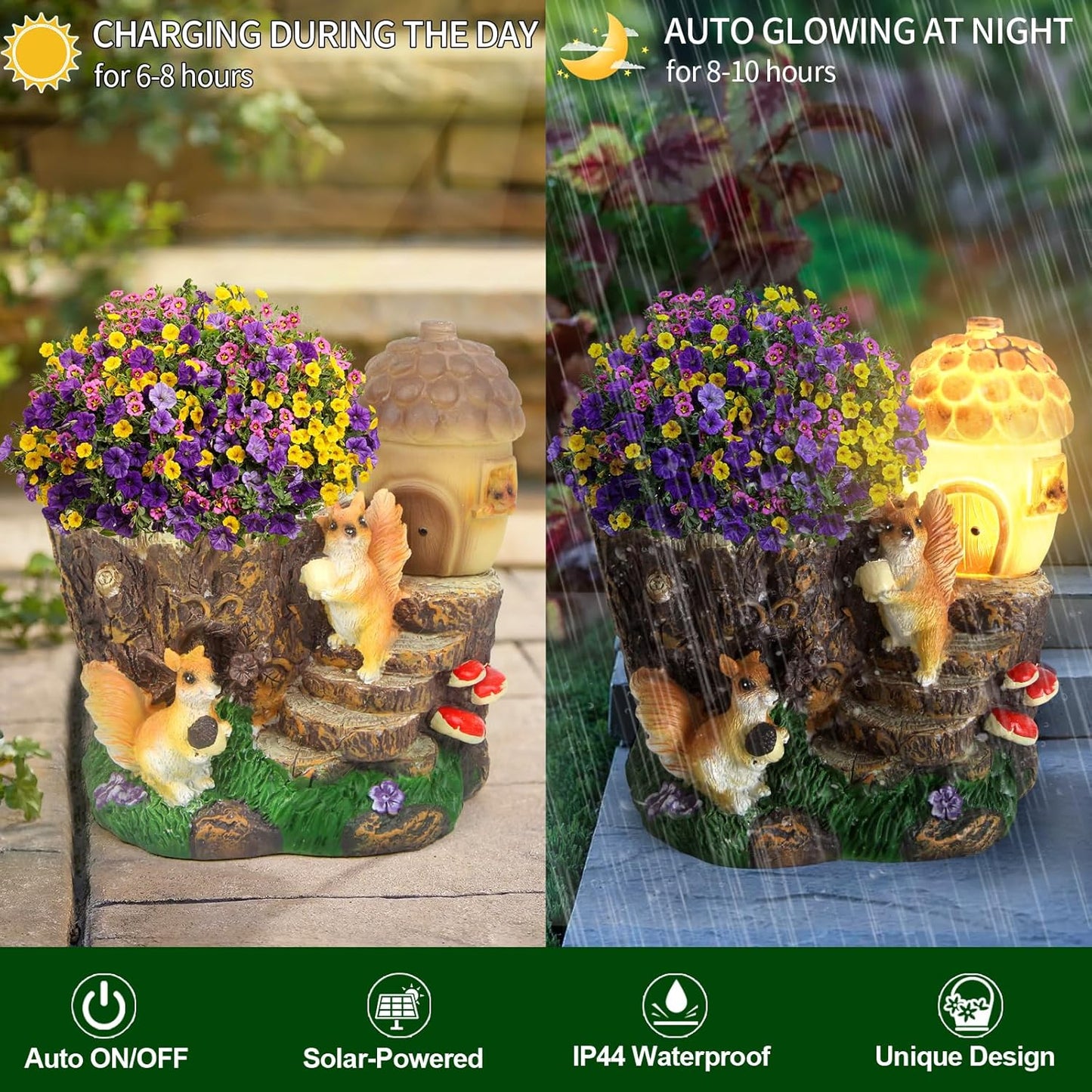 Solar Garden Statue Squirrel Decor,Flower Pots Planters Pots for Succulent,Outdoor Garden Sculpture for Patio Balcony Yard Lawn Decor,Unique Gift for Dad Mom Grandma