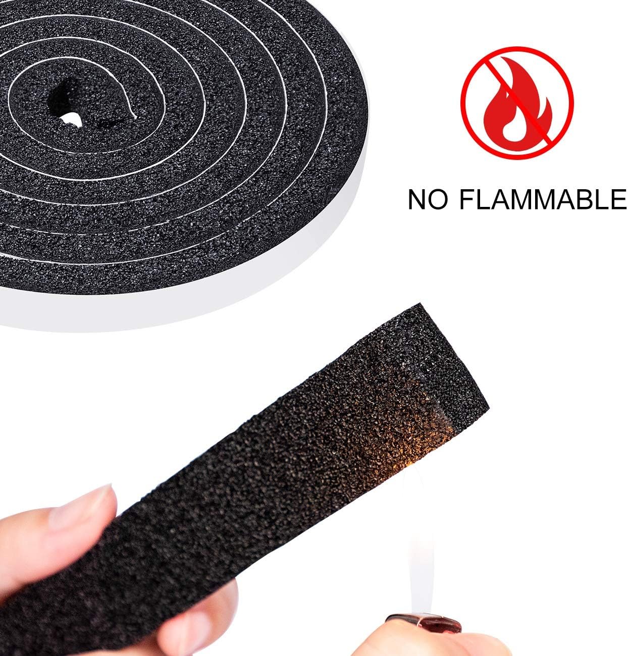 TORRAMI Open Cell Foam Weather Stripping Tape 1/2 Inch W X 3/8 Inch T, High Resilience Adhesive Seal Insulating Strip for Door and Windows Total 13 Feet (2 Rolls of 6.5 Ft Each)