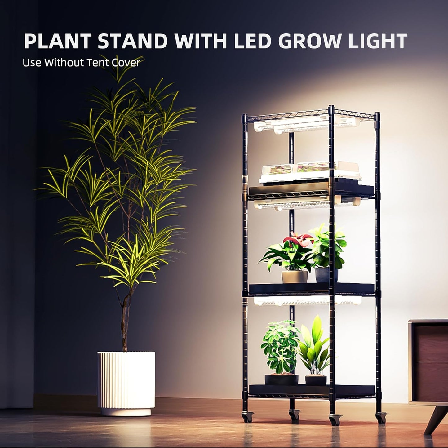Spider Farmer 2025 4-Tier Plant Stand with 6Pcs 12" Full Spectrum 5000K LED Grow Lights and Tent Cover Mini Greenhouse Height Adjustable for Seed Starting Indoor Plants Growth 16Lx12Dx47H