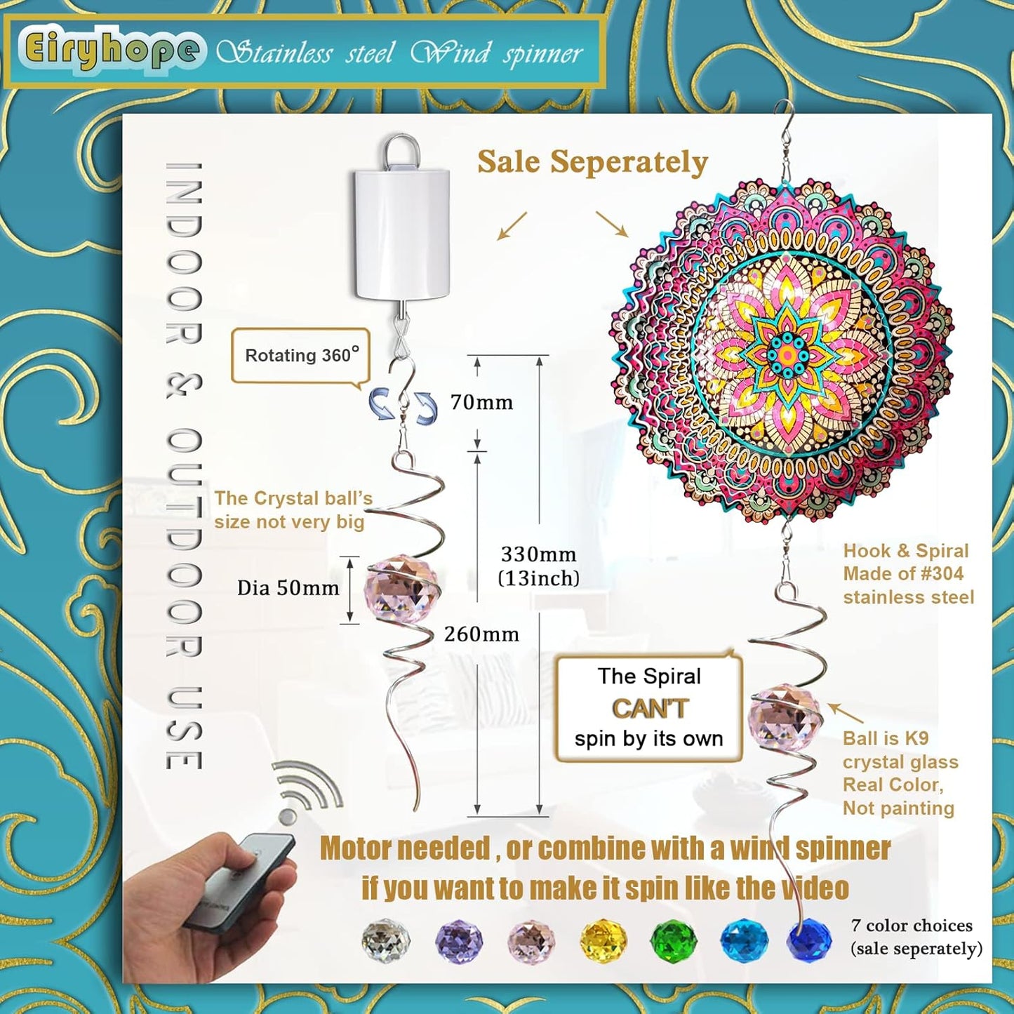 Gazing Ball Spiral Tail with Pink Crystal Orb | Sparkling Wind Spinner Stabilizer, Sun Catcher Rainbow Maker, Hanging Indoor/Outdoor Garden Decor & Gift Gift for Mom Grandma, 13" Height