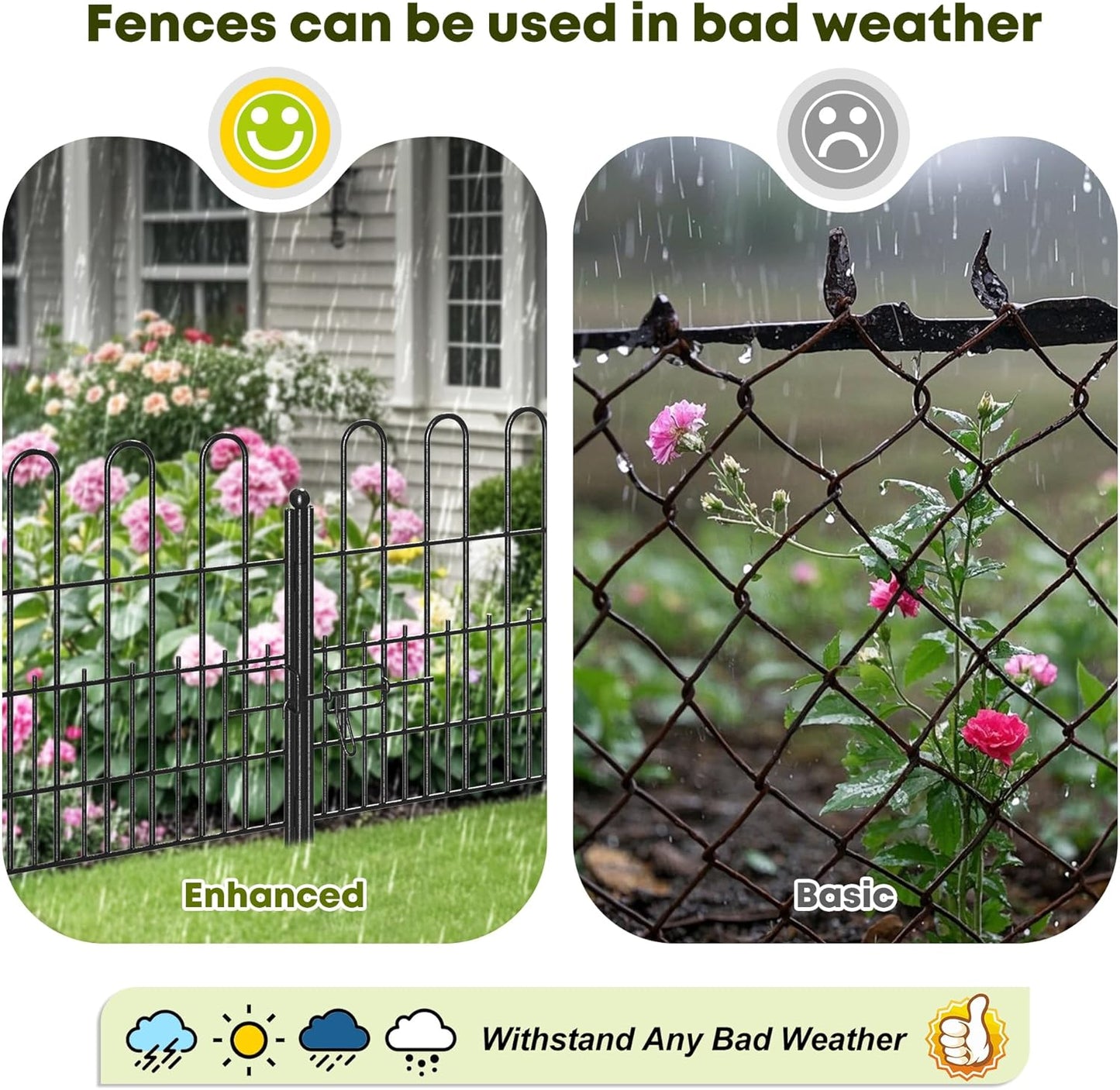 5 Panels Garden Fence with Latch Gate, 24.01in (H) X 10.04ft(L) Animal Barrier Fence with 1in Gaps for Rabits, Dog Fencing Outdoor for Yard, Flower Beds, Patios, Vegetable Patches