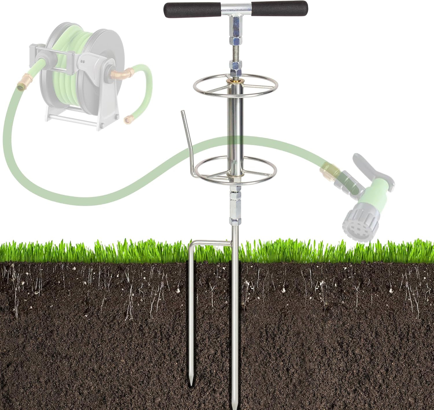 Walensee 32" Garden Hose Guide Spike Right Angle Hose Pulling Stand, Heavy Duty Metal Hose Reel for Garden Corner Auxiliary Watering Hose Reel, Lawn & Garden Watering Equipment, Plant Flower Protector