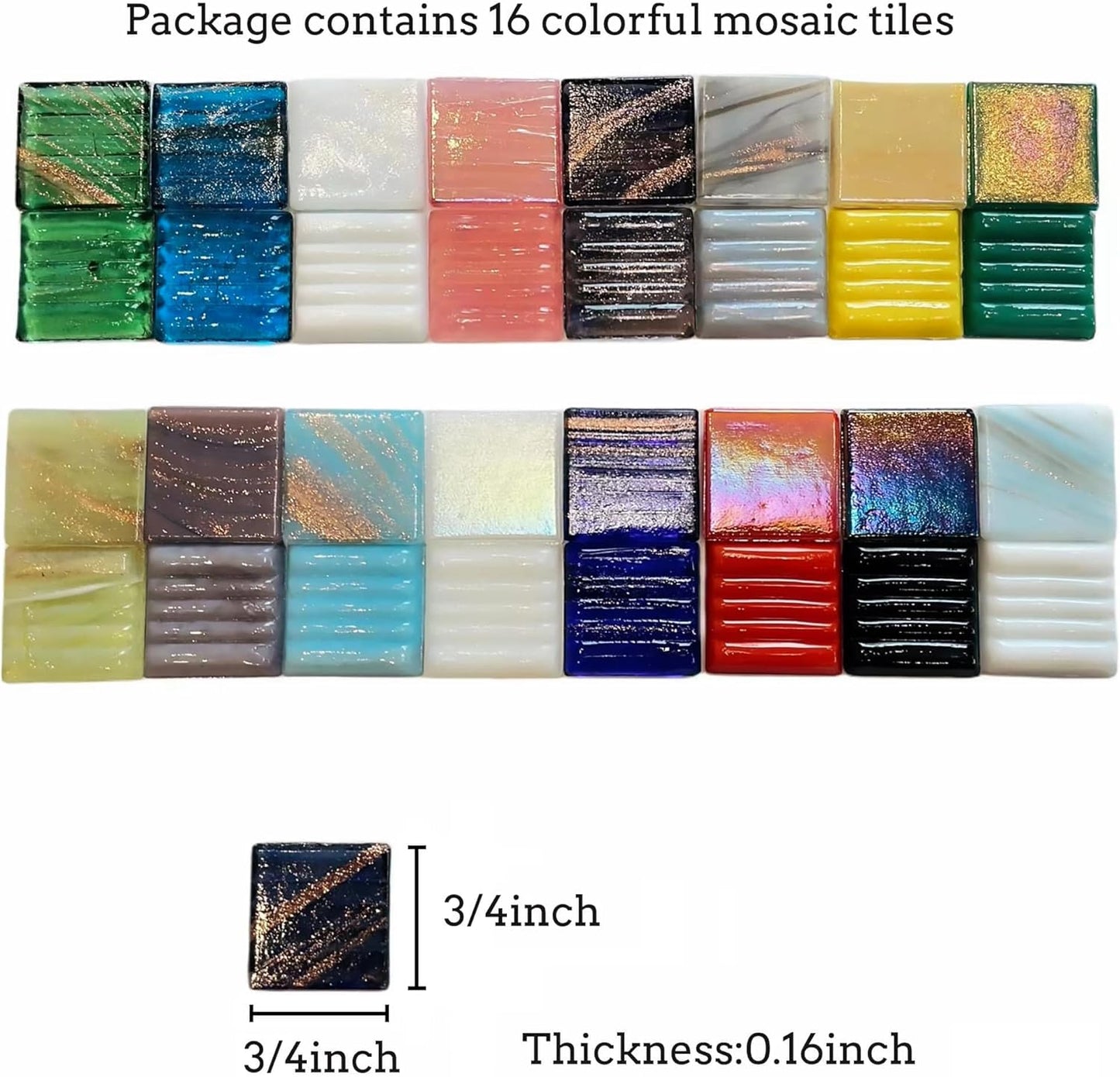 SMEIINIK 1.5 lb Bulk Mosaic Tiles for Crafts, Consisting of a Mix of Iridescent Mosaic Tiles and Gold-Textured Glass Mosaic Tiles, 3/4-Inch Square Mosaic Glass Pieces (240pcs, Multicolor), HT001