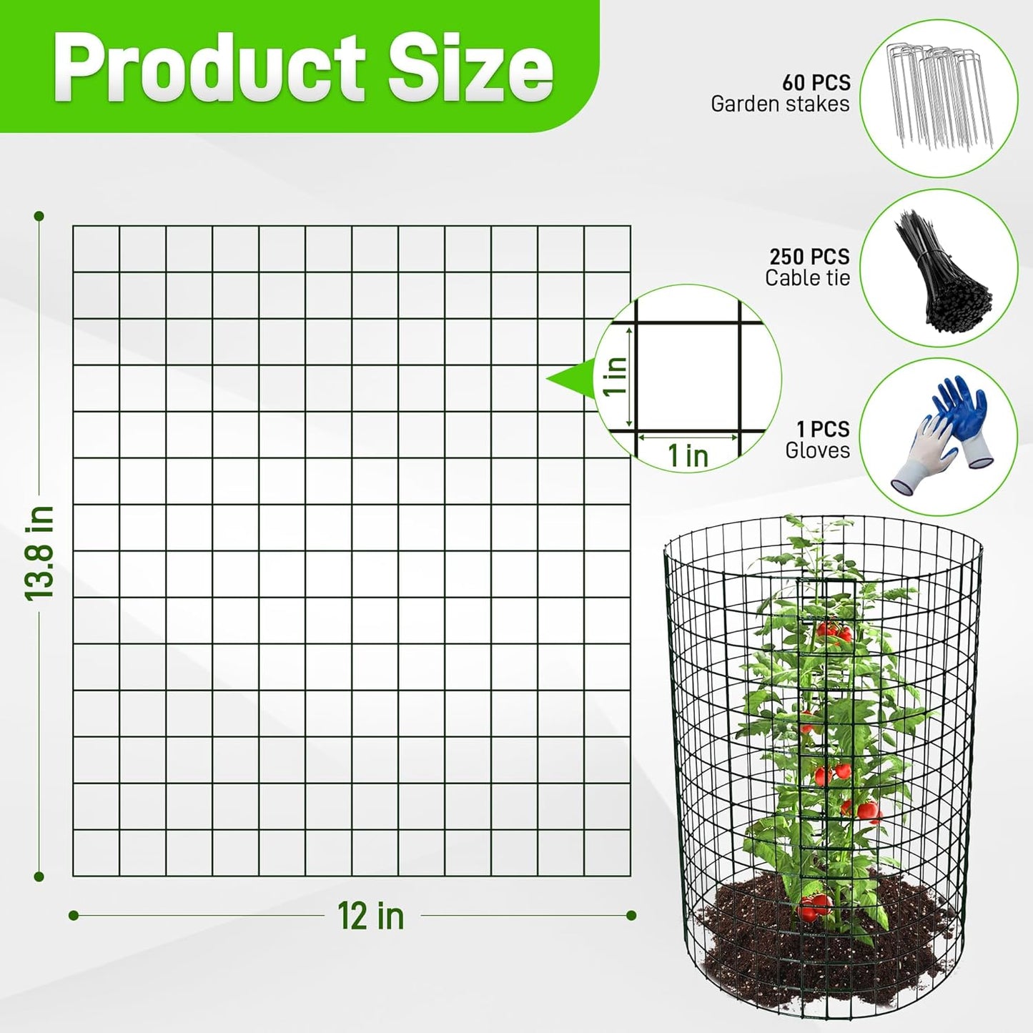 16pcs Plant Protectors from Animals, 13.8"x 12" Wire Plant Protector, Wire Cages for Plants with Stakes and Cable Ties, Metal Plant Cages for Plants, Vegetables, Flowers