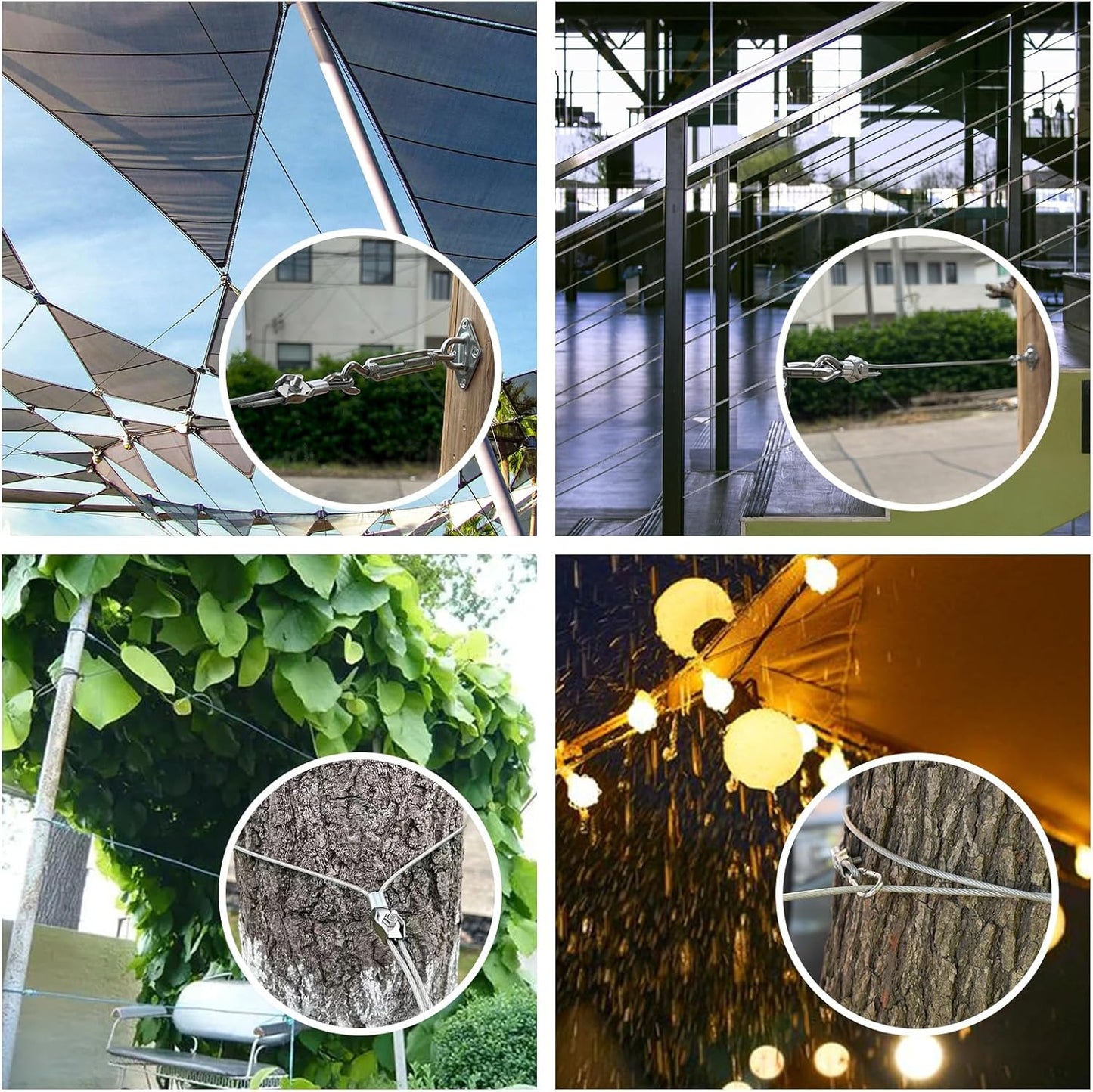 Shade Sail Hardware Kit 6 inch with 65.5FT 1/8" Wire Rope Kit for Triangle Rectangle Sun Shade Sail Outdoor Installation turnbuckles for Cables Wire for Outdoor,Garden,Kitchen,Craft,123PCS