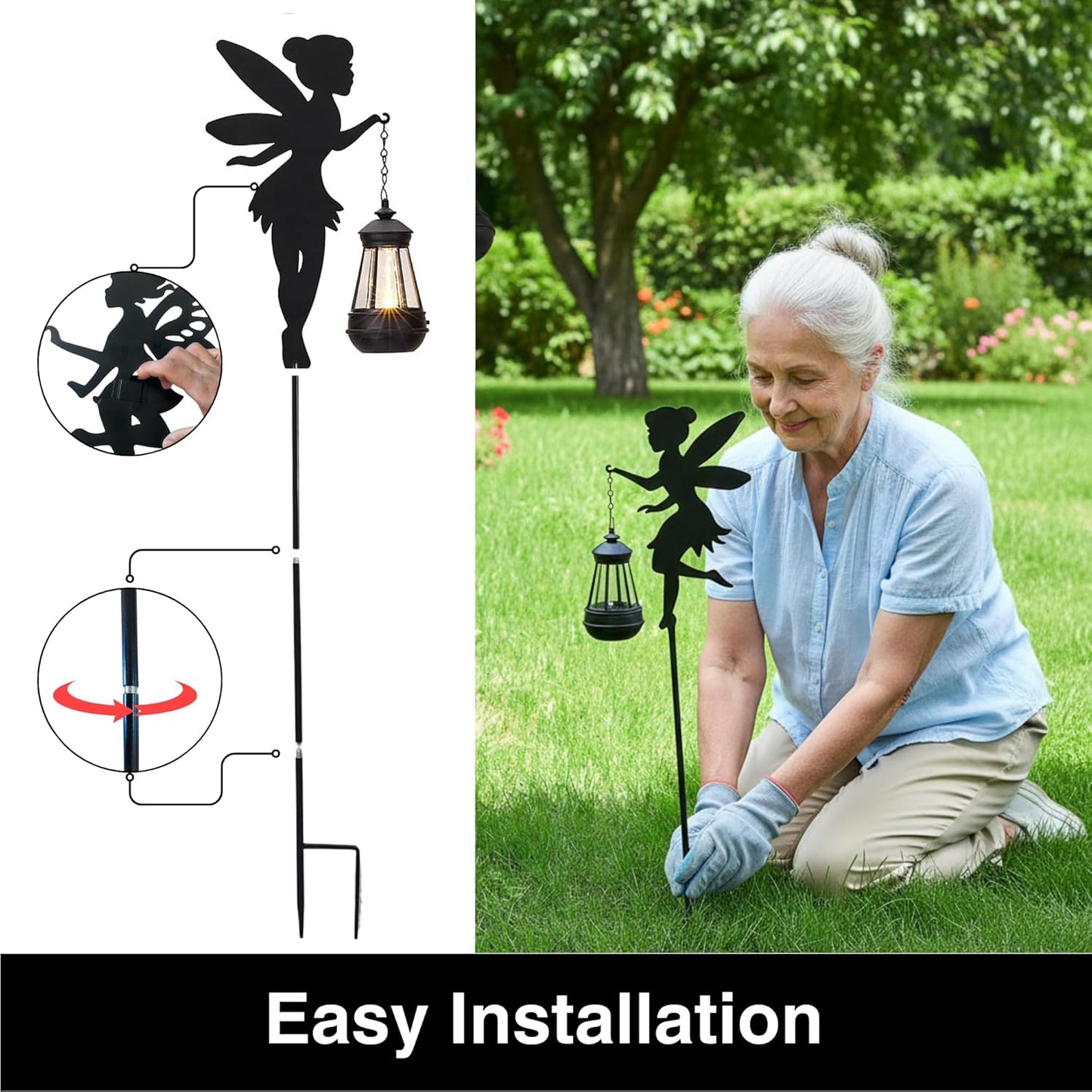 Fairy Garden Accessories Outdoor Lawn Ornaments 1 Pair - Solar Lights Halloween Decorations Outdoor Garden Statue, Metal Stakes Decorative Figurines for Yard Decor, Patio (Type B Color-Shifting)