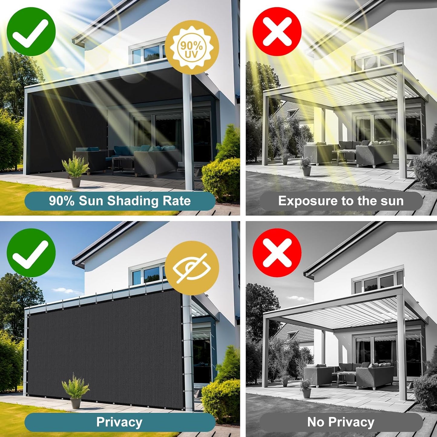 Shade&Beyond 90% Sun Shade Cloth with Grommets, 8' X 8' Pergola Shade Cover Canopy, Mesh Tarp Sun Screens for Patio, Outdoor, Garden, Backyard, Dark Gray