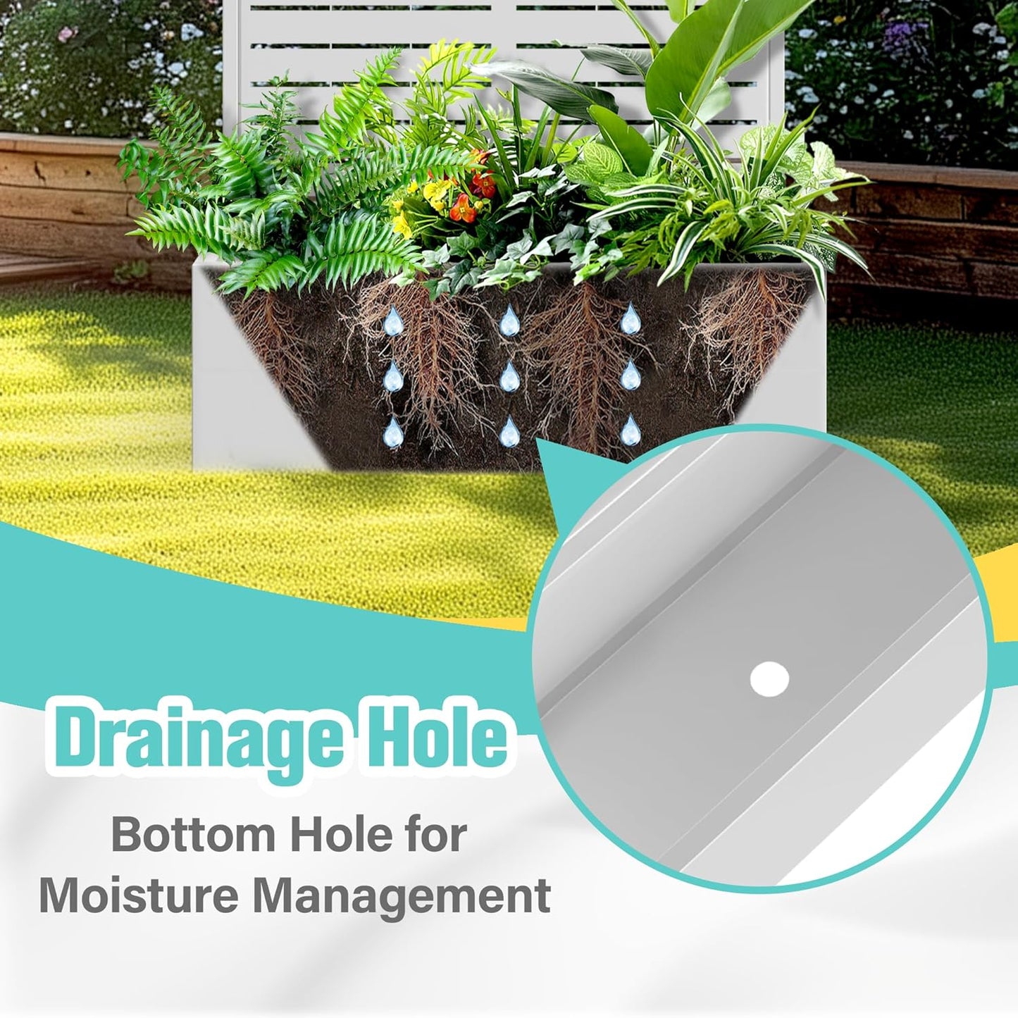 71"x35"x16" Metal Planter Box with Trellis Raised Garden Bed with Trellis, Planter Box & Privacy Screen for Climbing Plants, Vegetable, Vines(White, Louvered)