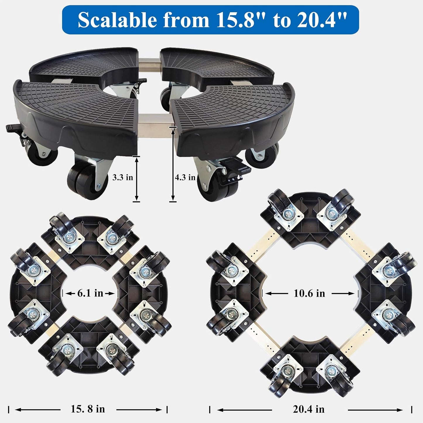 15-20 Inch Plant Caddy with Wheels Outdoor Indoor, Large Rolling Plant Stand for 600lb Heavy Duty Flower Pots, Round Plant Rollers Lockable Potted Planter Dolly, Black