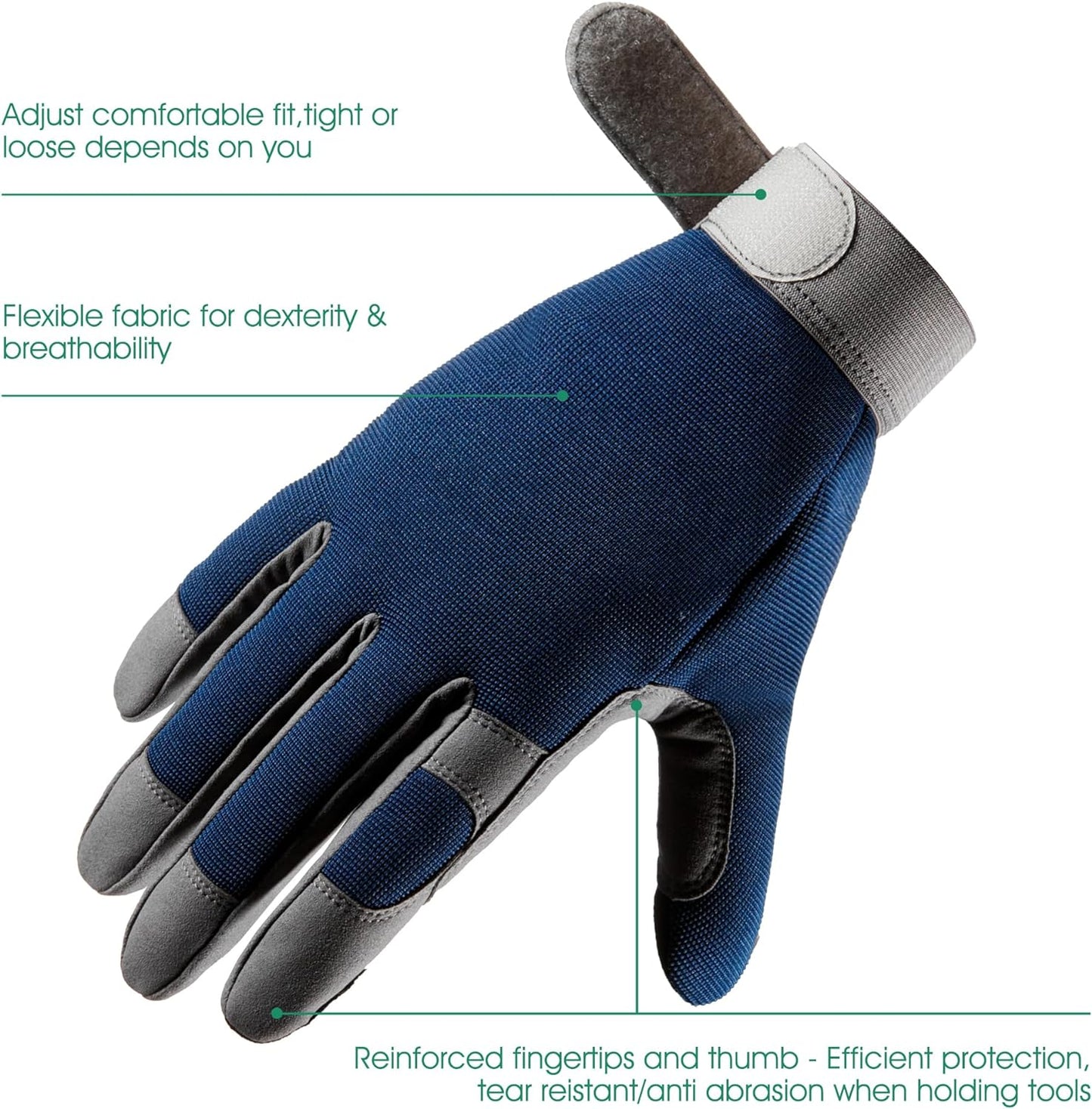 COOLJOB Thorn Proof Garden Gloves with Touchscreen Fingers for Men, Rose Pruning Work Gloves with Palm Cushion for Gardener, Farmer and Landscaper (Navy 1 Pair Medium)