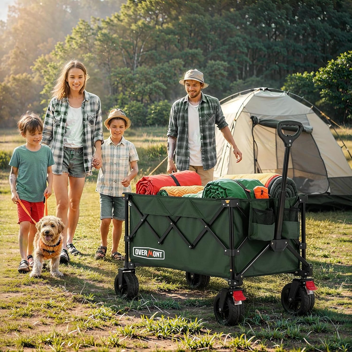 Overmont Ultra-Compact Collapsible Wagon Cart - 200L Portable Folding Wagon with All-Terrain Wheels Utility for Beach, Grocery Shopping, Camping, and Gardening – 330lbs Load Capacity Green