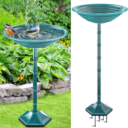 Bird Bath for Outside with Pedestal, Vintage Freestanding Garden Metal Birdbaths & Birdfeeder, Birdbaths Bowl Bird Baths for Outdoors Yard Garden Lawn Decor (Green)