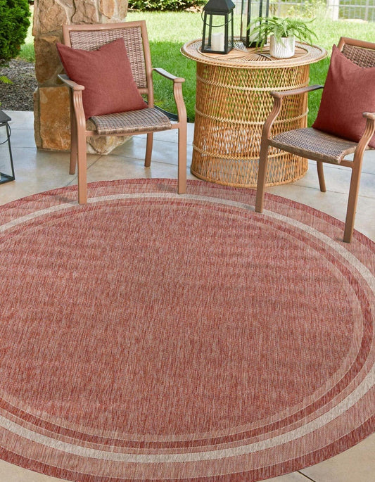 Unique Loom Outdoor Border Collection Area Rug - Soft Border (13'Round, Rust Red/ Ivory)