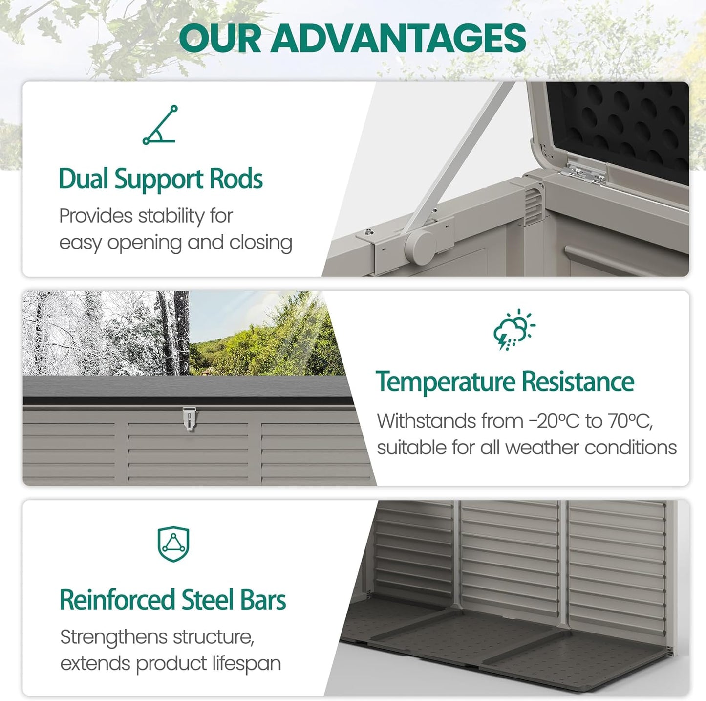 130 Gallon Outdoor Deck Box, Waterproof Resin Box with Lockable Lid, UV-Resistant for Cushions, Garden Tools & Pool Accessories (GRAY), Patio Furniture