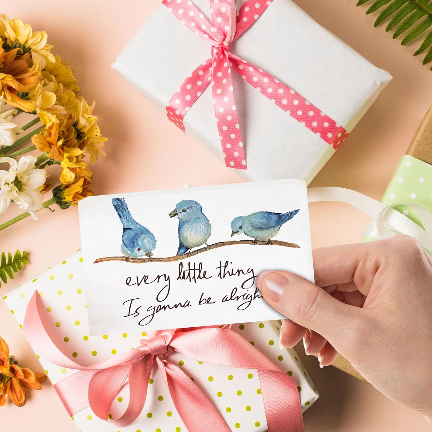 Rustic Pine Wood Block Sign - Every Little Thing Is Gonna Be Alright - Positive Wooden Plaque For Desk Top, Shelf, Living Room, Gift For Friends, Home & Office Decorations(4 X 6 Inches) - D04