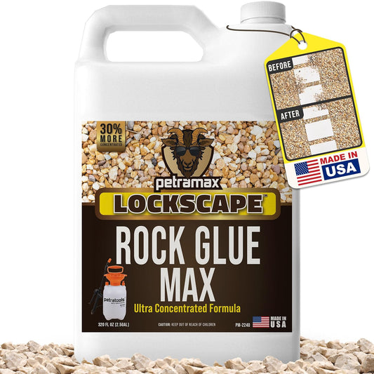 Petra Max Rock Glue for Landscaping, 2.5 Gallon - Wide Coverage & Pet Safe Mulch Glue for Rocks - Lockdown Gravel/Pebbles/Stones - Sticky Clear Gravel Binder & Decomposed Granite Stabilizer