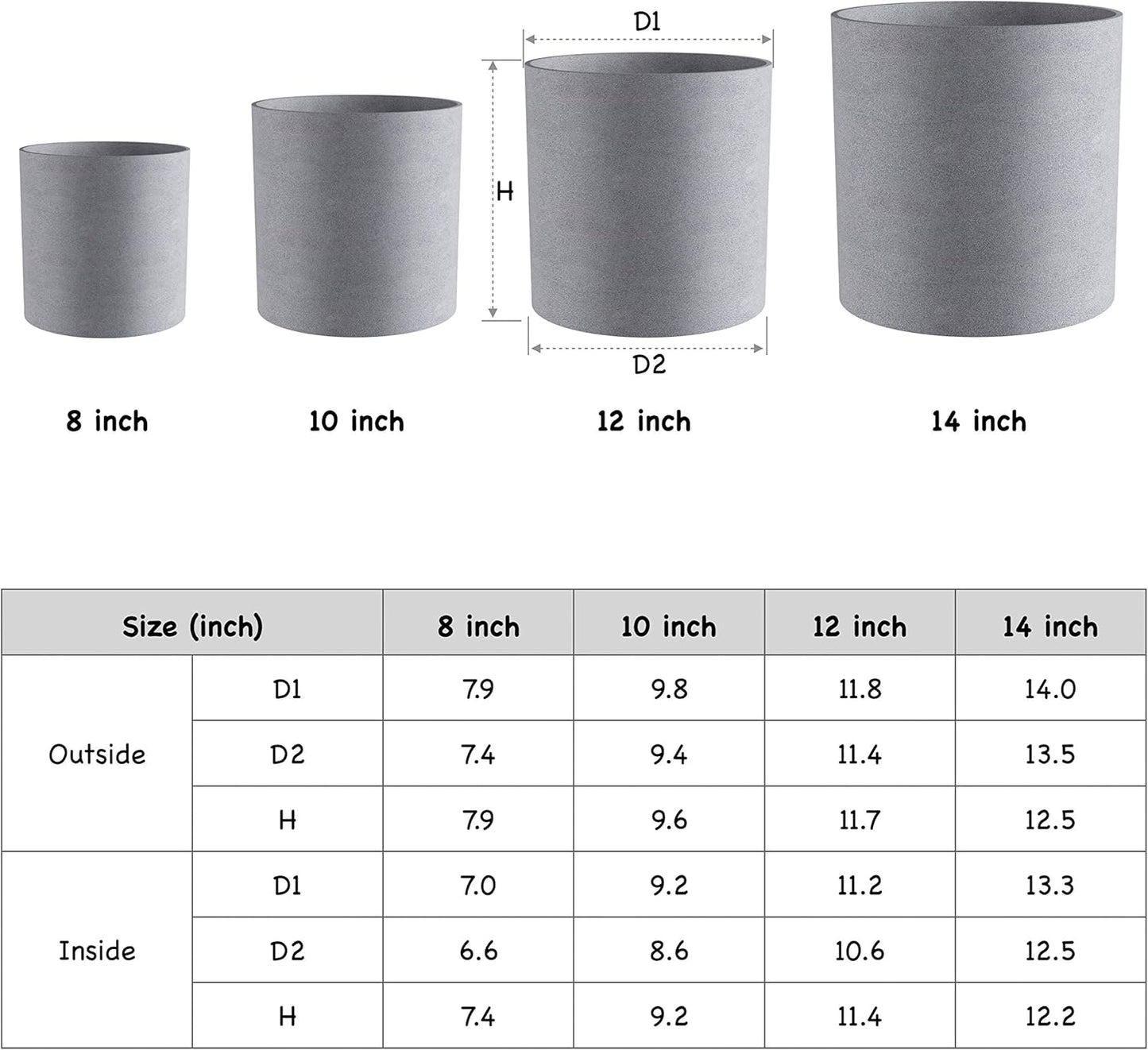 FaithLand Plant Pot 8 inch - Perfectly Fits Mid-Century Modern Plant Stand - Drainage Plug and Drainage Mesh Screen - Gray Planter Pot