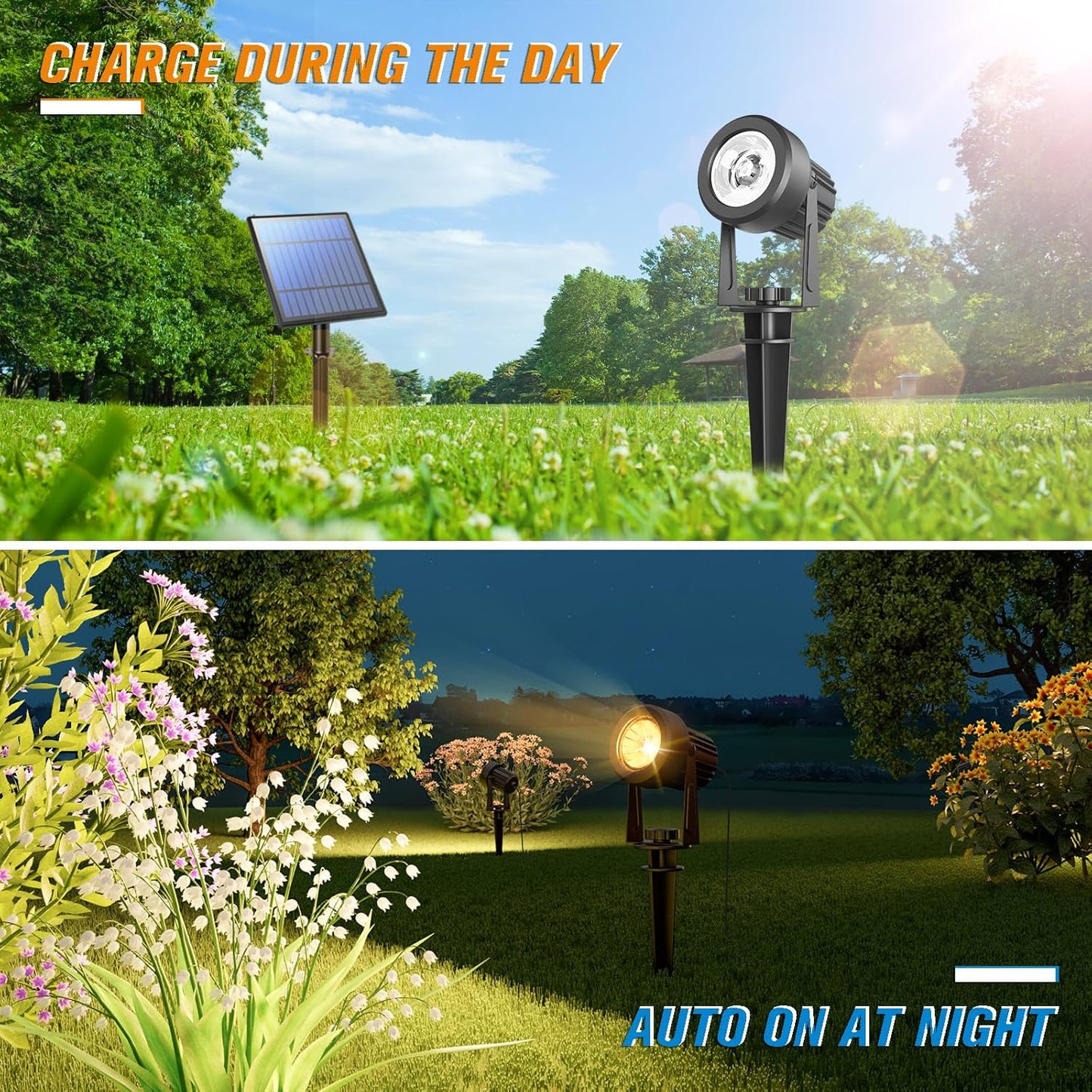 APONUO Solar Spot Lights - Outdoor 2-in-1 Solar Landscape Uplights, Dusk to Dawn, IP65 Waterproof, 9.8ft Cable, Warm White