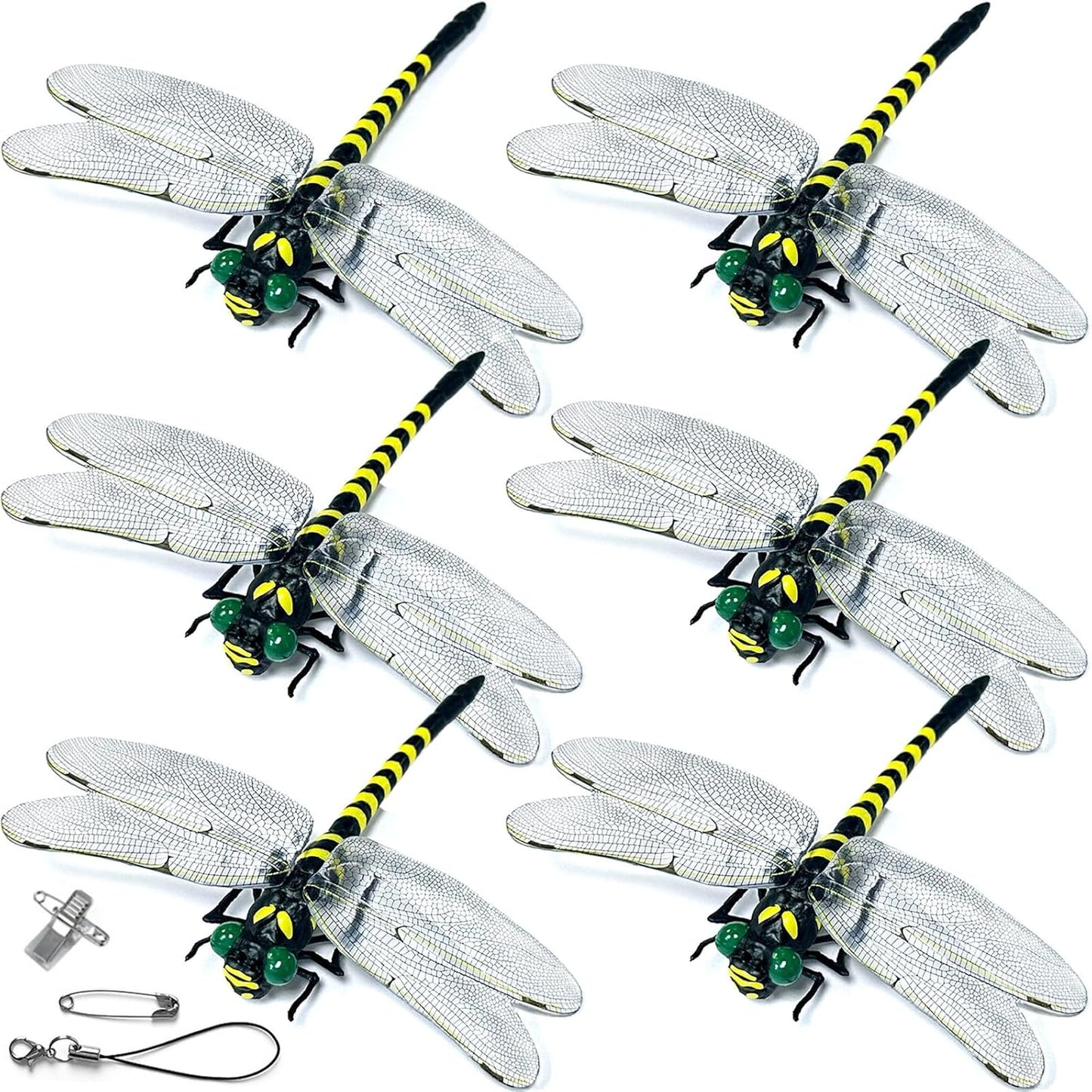 Dragon Fly Clips for Bugs Repellent, 3D Artificial Dragonfly Hat Clip, Dragonfly Garden Decor (Independent Dragon Fly 6 Pcs)