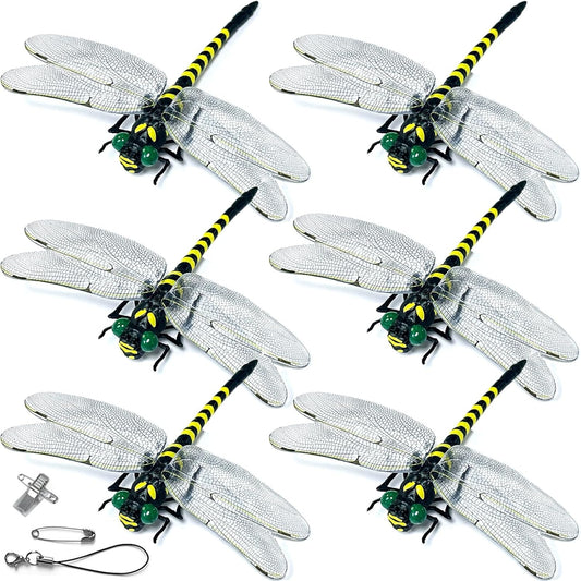 Dragon Fly Clips for Bugs Repellent, 3D Artificial Dragonfly Hat Clip, Dragonfly Garden Decor (Independent Dragon Fly 6 Pcs)
