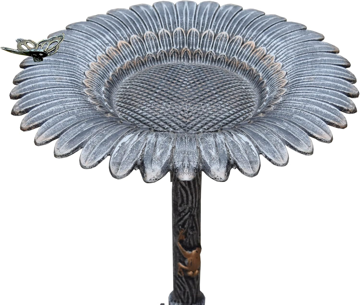 Oakland Living Sunflower Butterfly Bird Bath, Antique Pewter, Silver