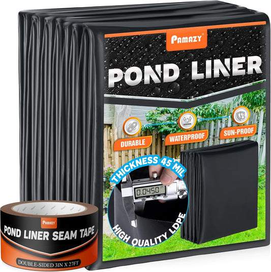 [Premium] 45 Mil LDPE Pond Liner with Seam Tape, 19.7 * 26.2FT Pond Lining for Fish Pond, Performed Garden Ponds, Large Pond Liner for Fishpond, Koi Pond, Waterfall, Streams
