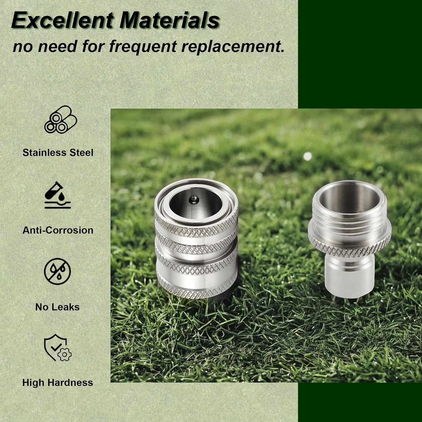 Garden Hose Quick Connect, Stainless Steel Water Hose Fitting, Quick Release Hose Connector, 3/4 Inch GHT