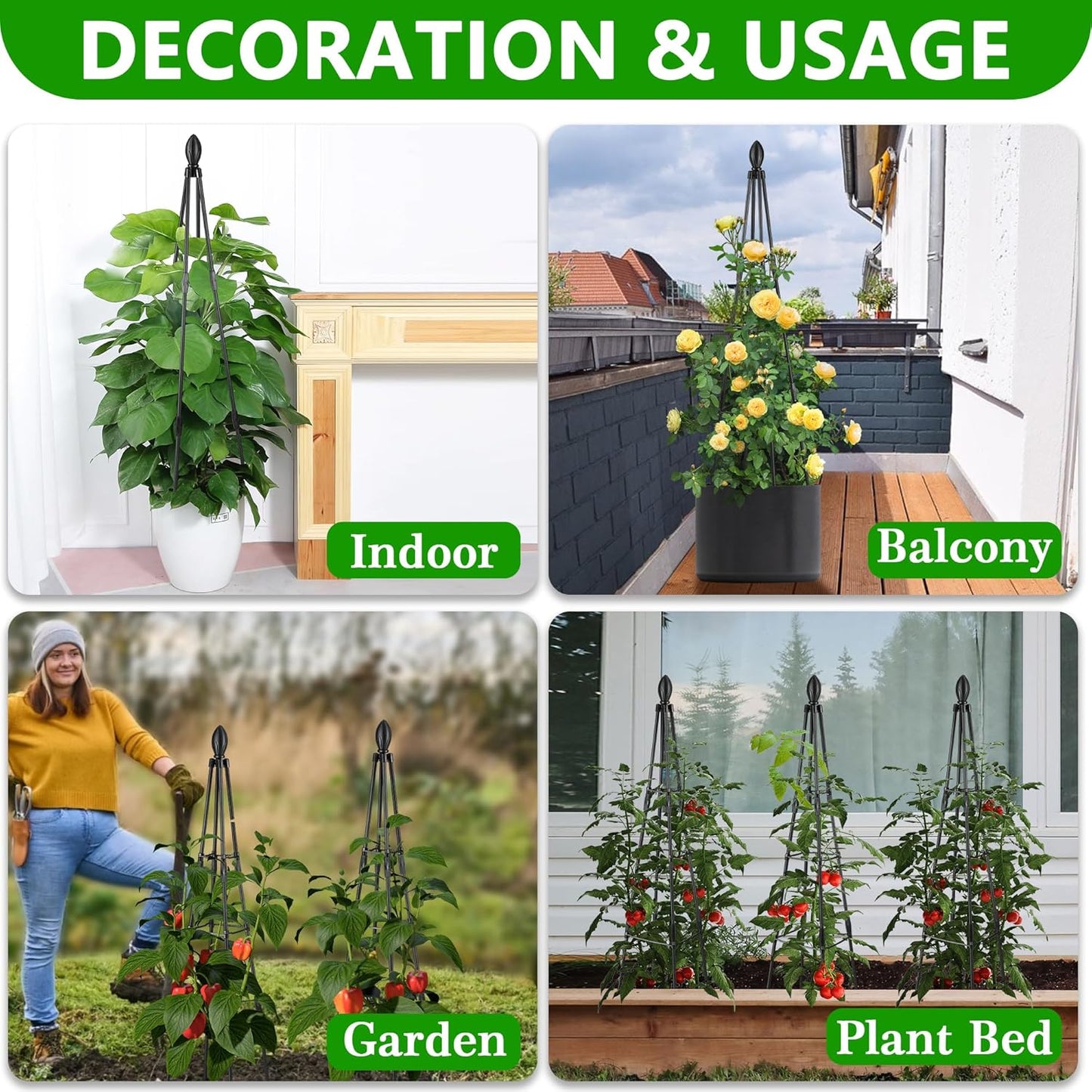 2 Pack Garden Trellis for Climbing Plants, Garden Trellis Rustproof Plastic Coated Metal Plant Support for Vegetables, Vines and Rose Bushes