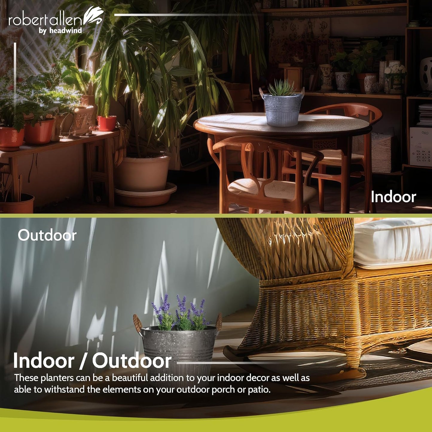 Headwind Round Galvanized Bucket w/Rope Handles – 12 Inch Metal Tub Bucket Planter for Outdoor Plants with Drainage Hole – Galvanized Large Outdoor Planters Buckets by Robert Allen