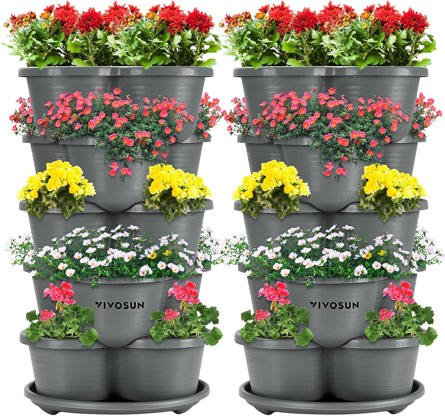 VIVOSUN 2-Pack 5 Tier Vertical Gardening Stackable Planter for Strawberries, Flowers, Herbs, Vegetables, Grey