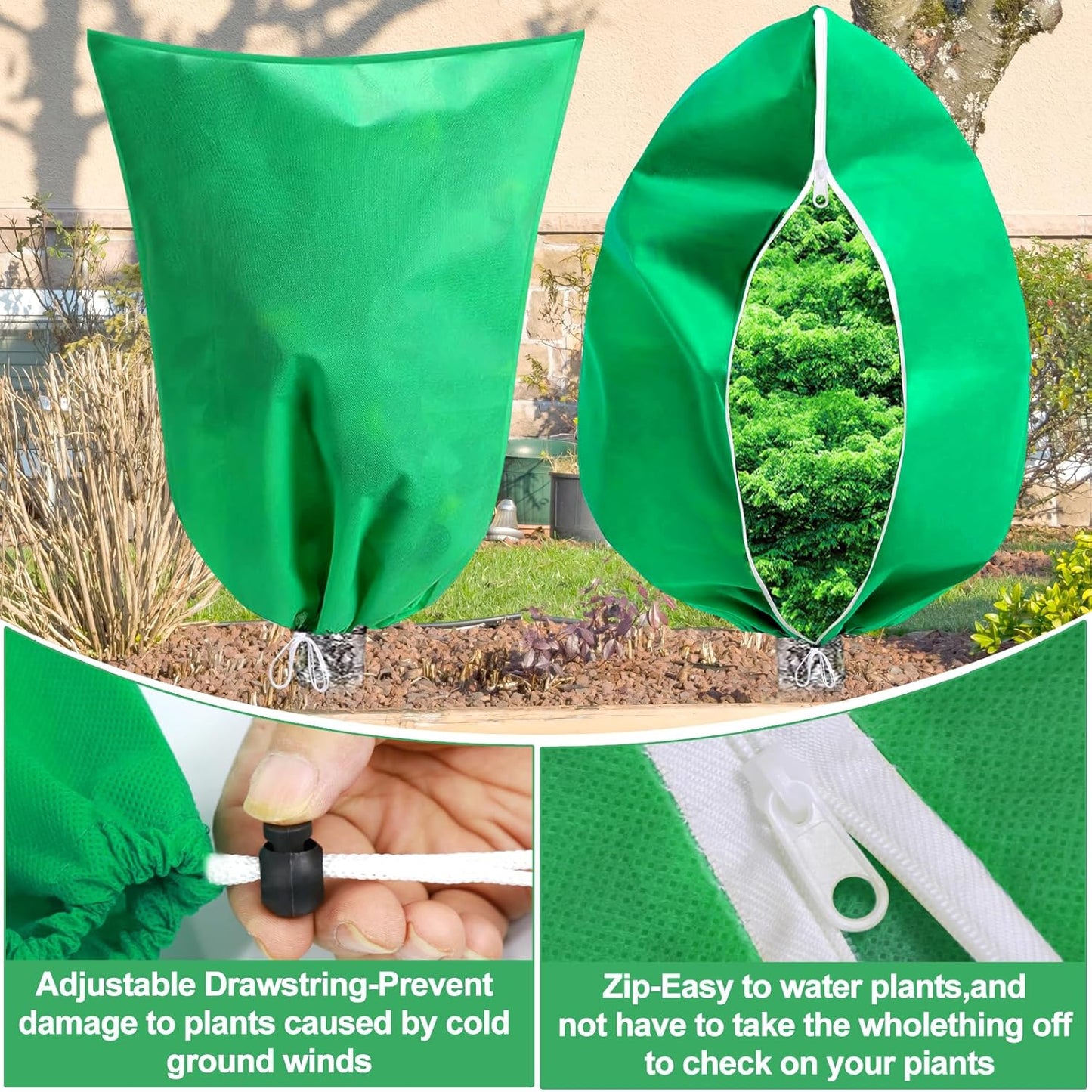 2 Pack Winter Plant Covers Freeze Protection, 31.4" X 47.2" Frost Cloths for Outdoor Plants with Zipper Drawstring, Tree Covers for Winter Cold Weather Covers Bags Shrubs Trees Jacket
