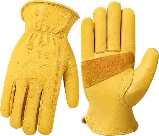 DULFINE Leather Work Gloves for Men & Women, Reinforced Durable Gardening Gloves,Cowhide Work Gloves,Puncture & Cut Resistant
