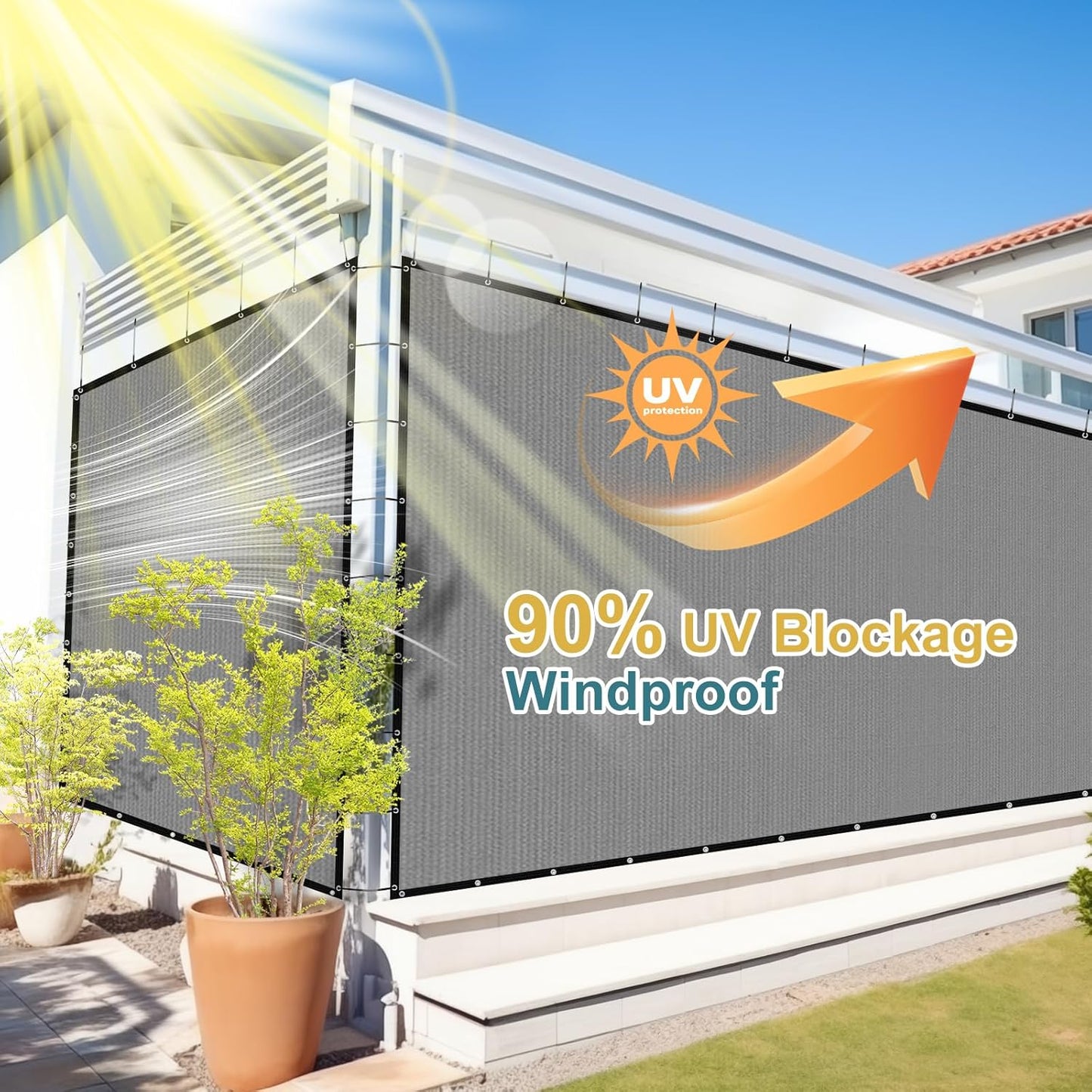 Shade&Beyond 90% Sun Shade Cloth with Grommets, 6' X 10' Pergola Shade Cover Canopy, Mesh Tarp Sun Screens for Patio, Outdoor, Garden, Backyard, Light Gray